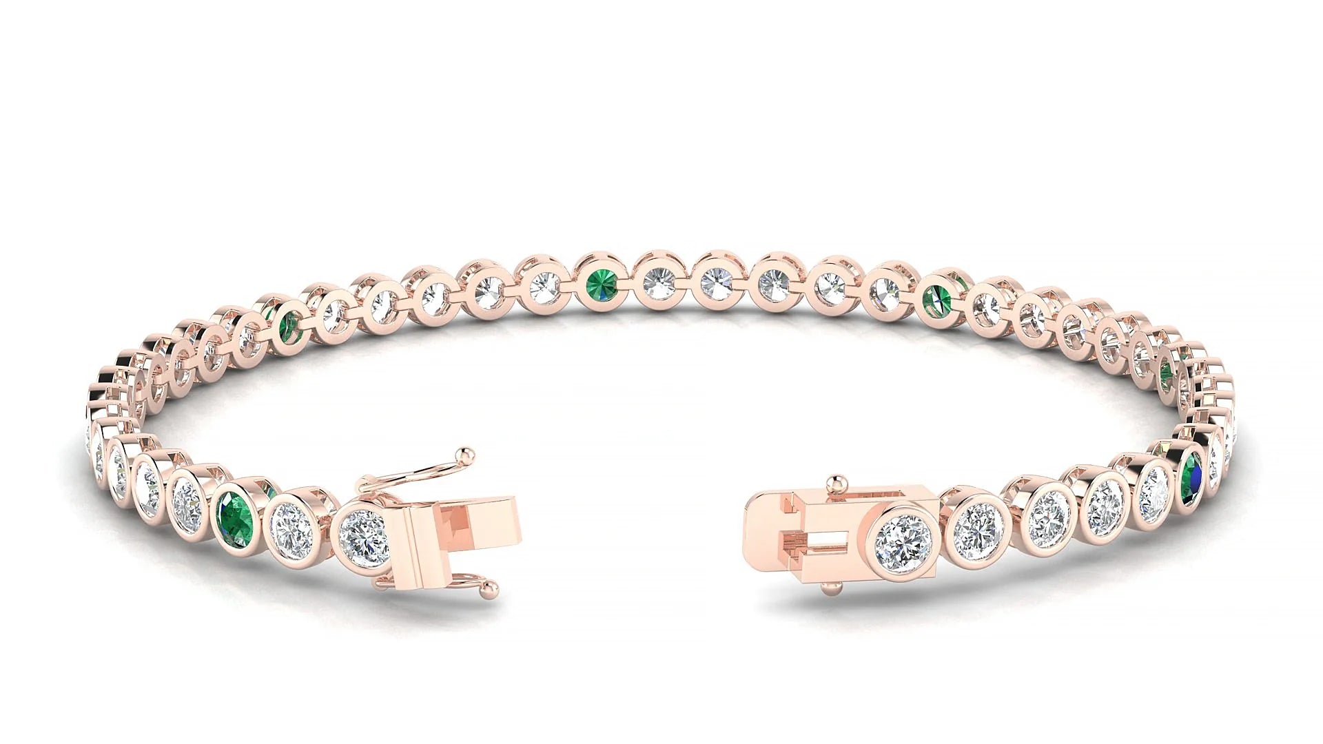 Avila 1-5 | 18k Rose Gold 3 mm Round Natural Emerald & Diamond Tennis Bracelet