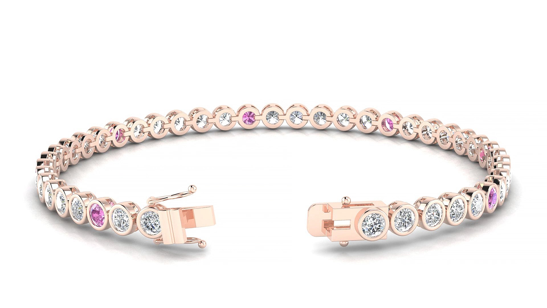 Avila 1-5 | 18k Rose Gold 3 mm Round Natural Pink Sapphire & Diamond 19 cm Tennis Bracelet