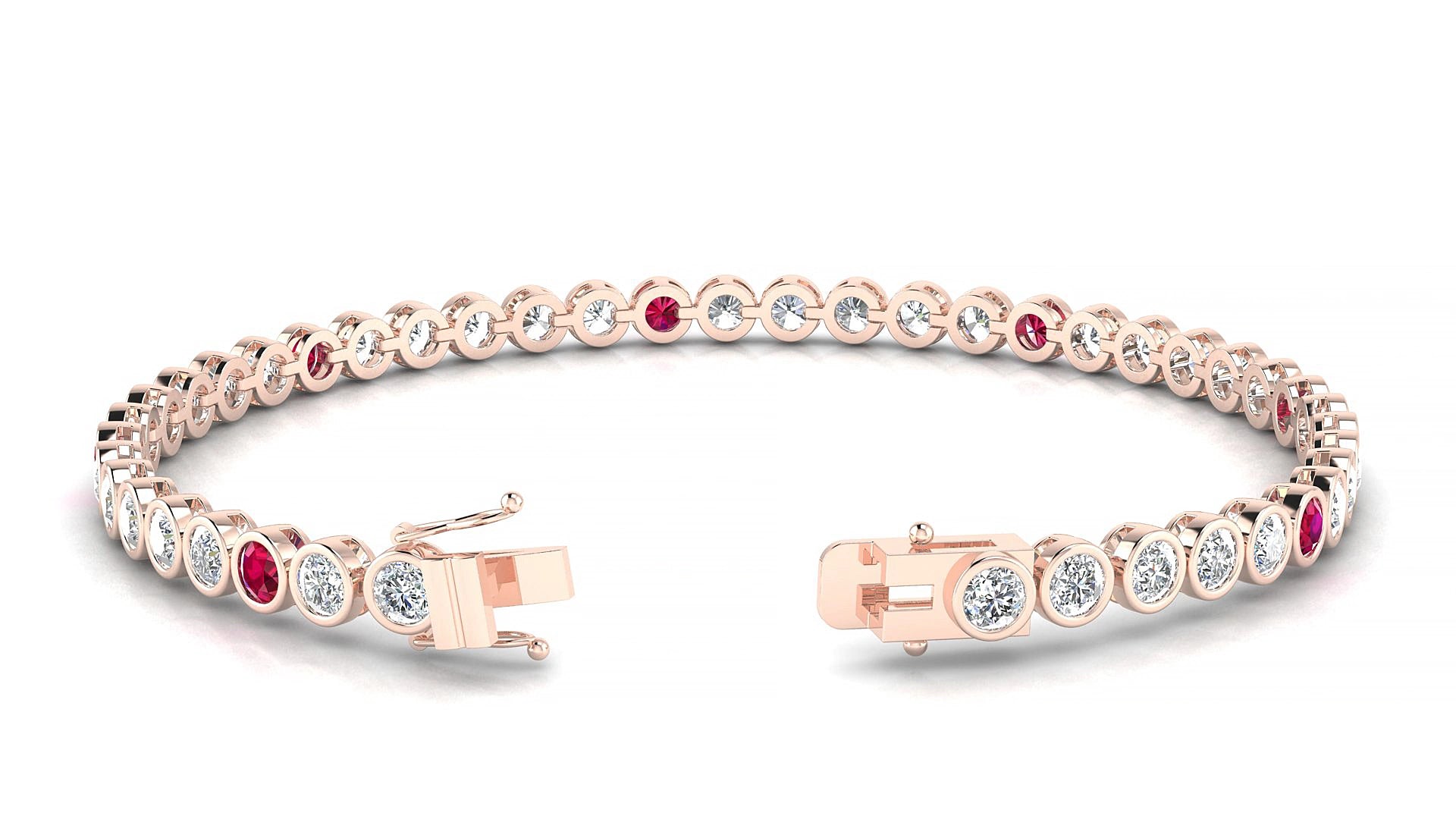 Avila 1-5 | 18k Rose Gold 3 mm Round Natural Ruby & Diamond 17 cm Tennis Bracelet