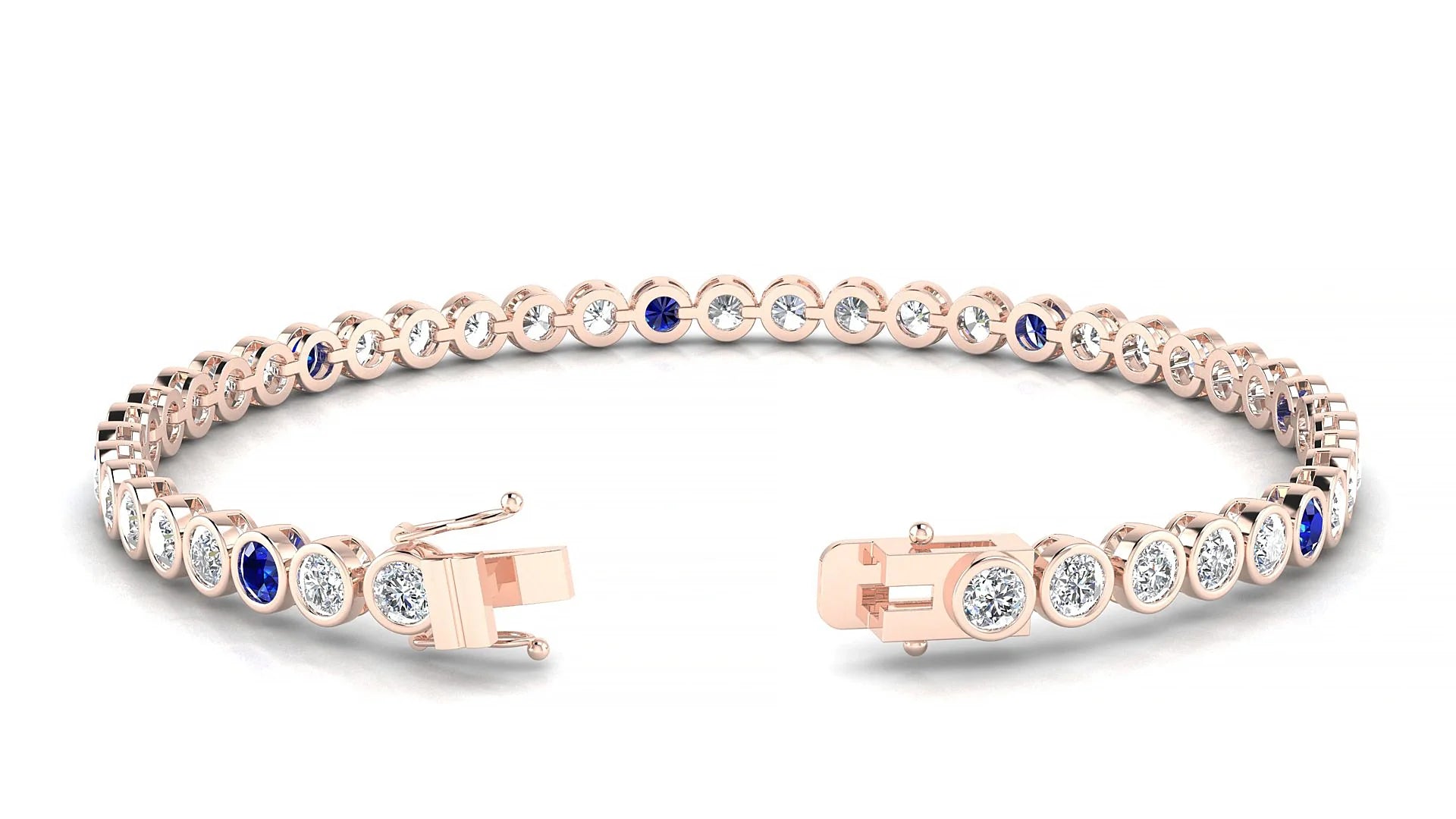 Avila 1-5 | 18k Rose Gold 3 mm Round Natural Sapphire & Diamond Tennis Bracelet