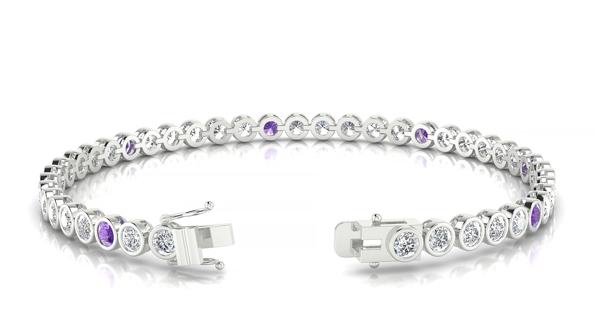 Avila 1-5 | 18k White Gold 3 mm Round Natural Amethyst & Diamond 19 cm Tennis Bracelet
