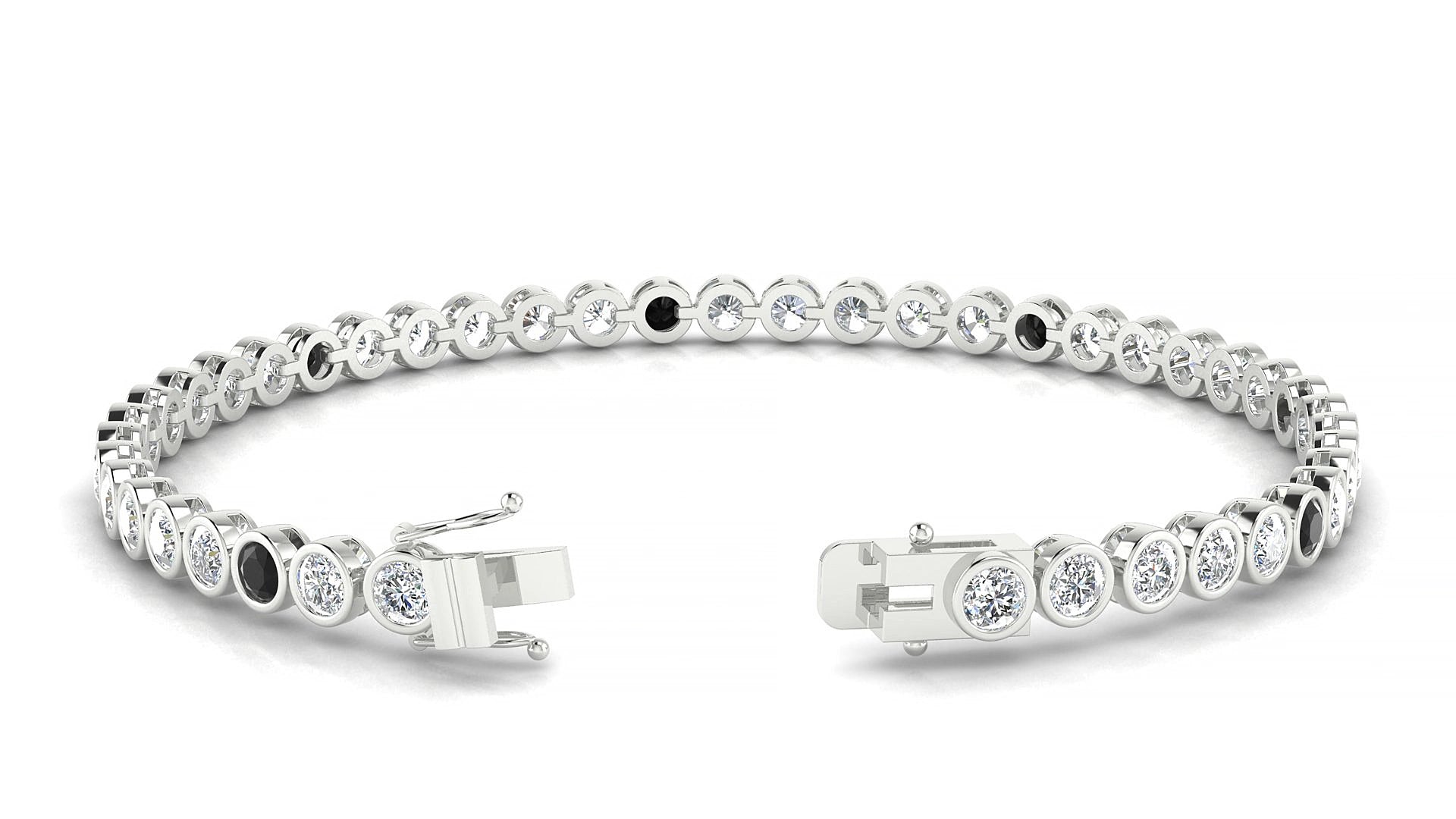 Avila 1-5 | 18k White Gold 3 mm Round Natural Black Diamond & Diamond 17 cm Tennis Bracelet