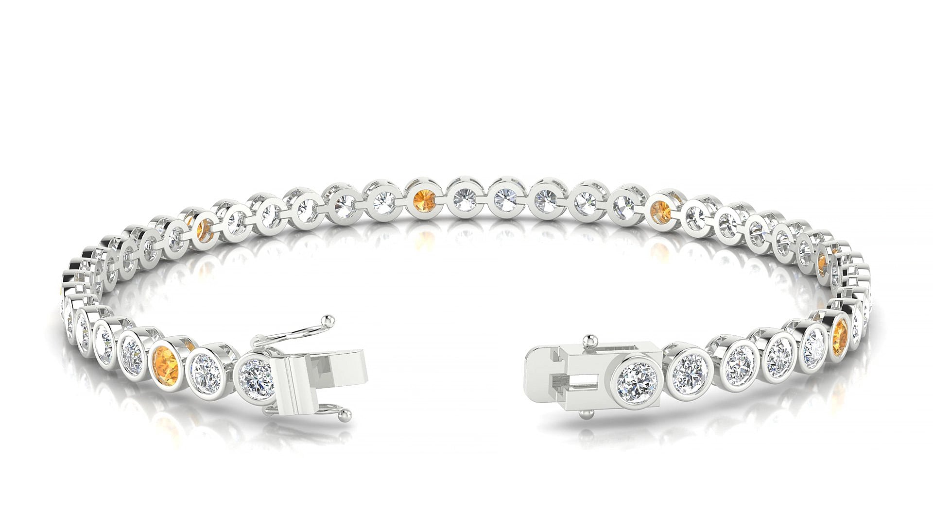 Avila 1-5 | 18k White Gold 3 mm Round Natural Citrine & Diamond 17 cm Tennis Bracelet