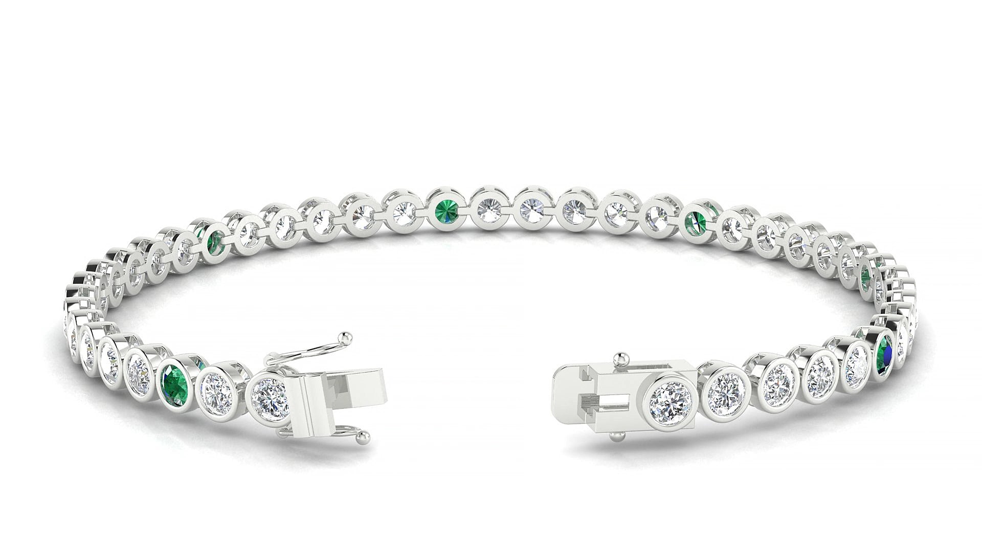 Avila 1-5 | 18k White Gold 3 mm Round Natural Emerald & Diamond 17 cm Tennis Bracelet