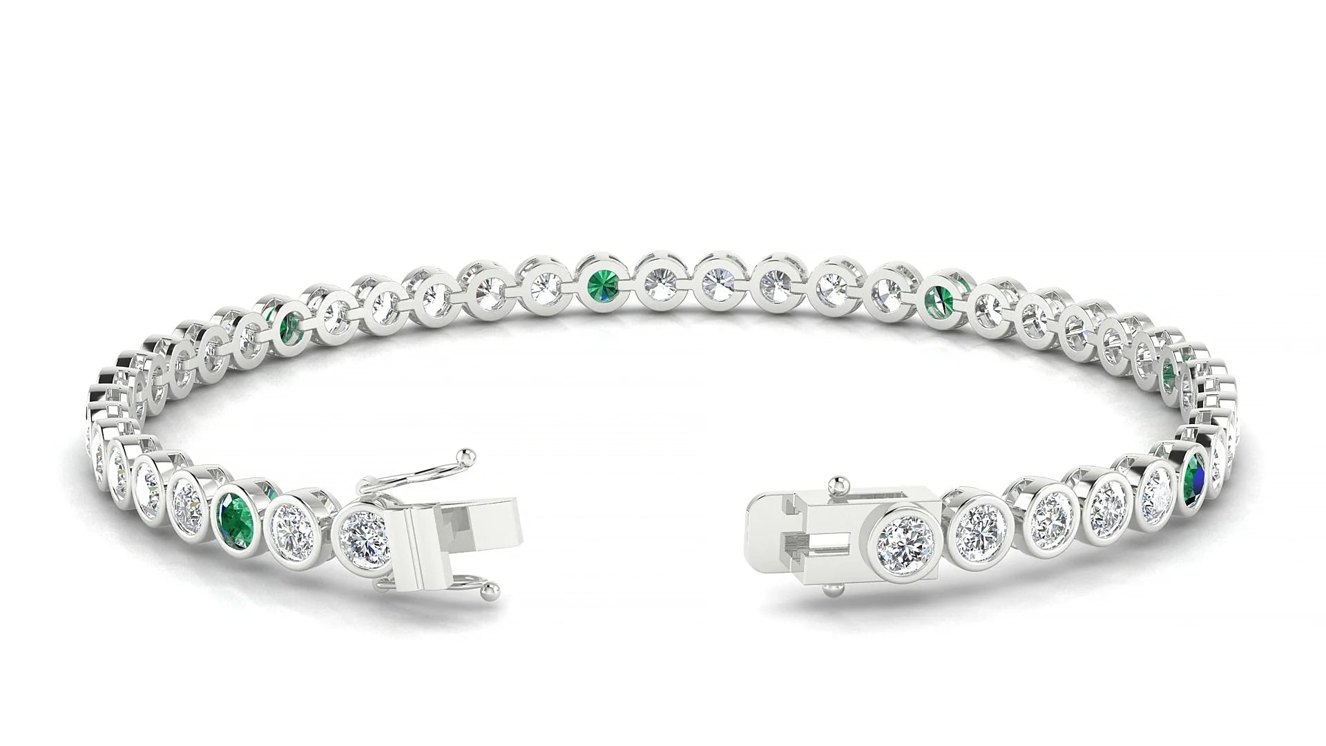 Avila 1-5 | 18k White Gold 3 mm Round Natural Emerald & Diamond Tennis Bracelet