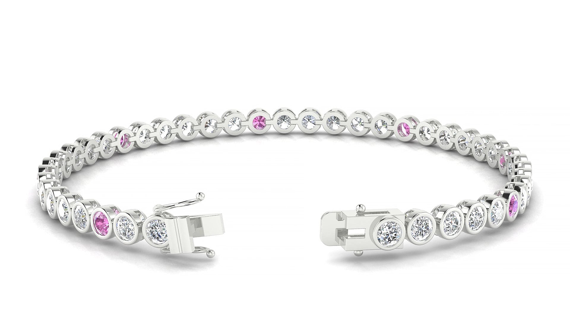 Avila 1-5 | 18k White Gold 3 mm Round Natural Pink Sapphire & Diamond 17 cm Tennis Bracelet