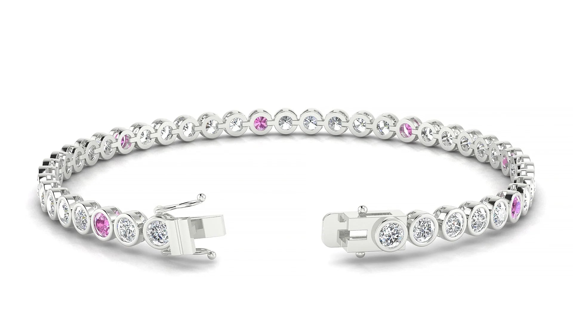 Avila 1-5 | 18k White Gold 3 mm Round Natural Pink Sapphire & Diamond Tennis Bracelet