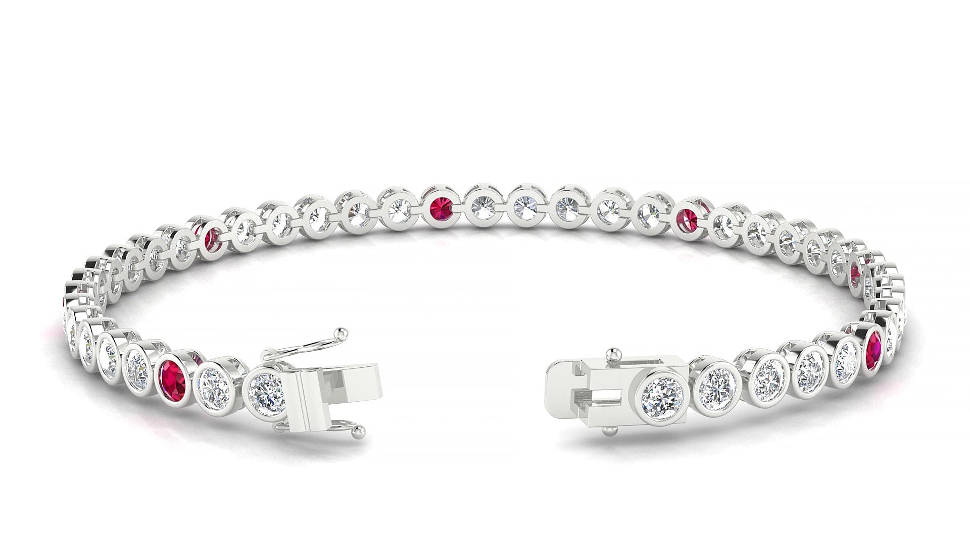 Avila 1-5 | 18k White Gold 3 mm Round Natural Ruby & Diamond 19 cm Tennis Bracelet