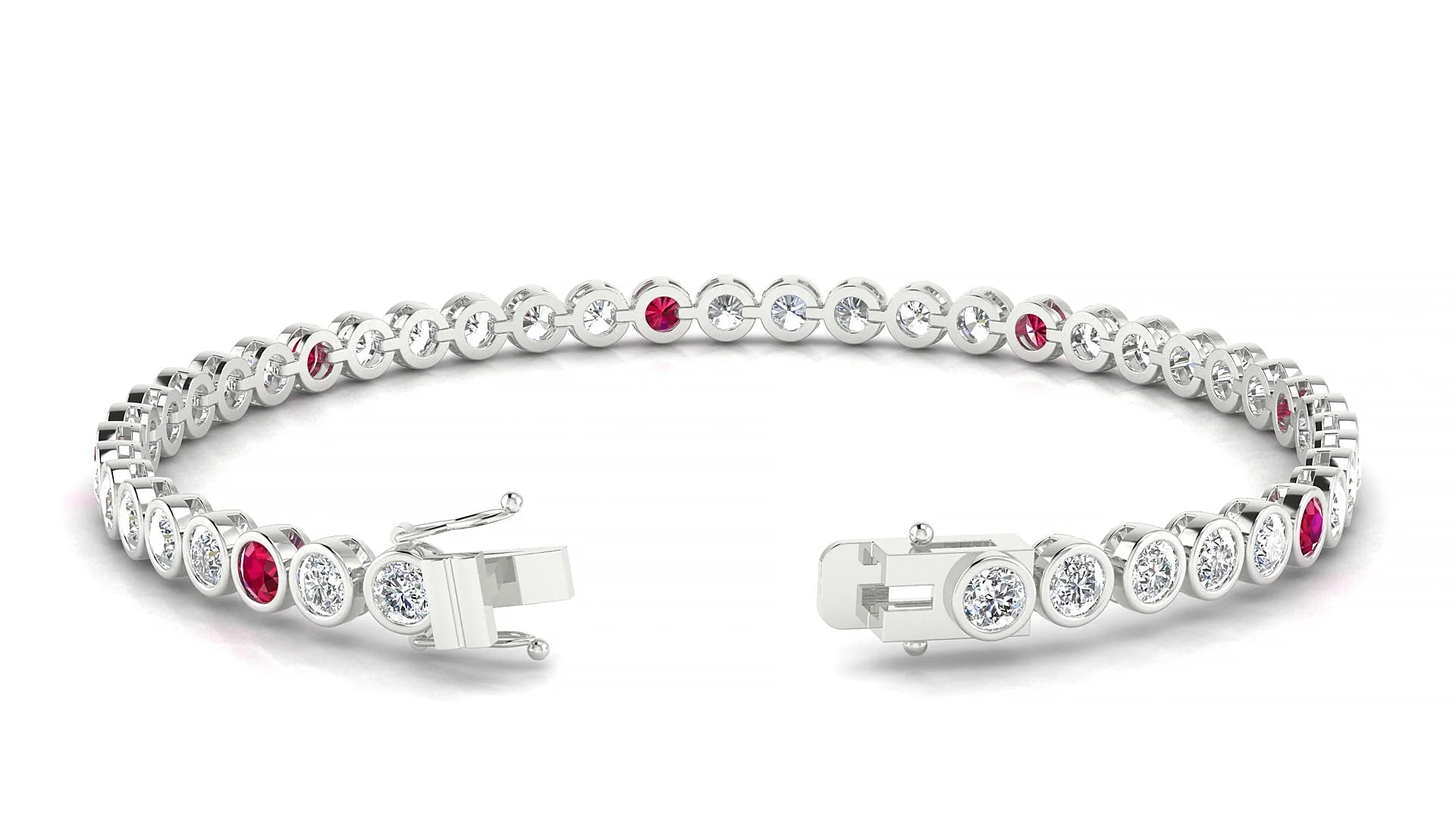 Avila 1-5 | 18k White Gold 3 mm Round Natural Ruby & Diamond Tennis Bracelet