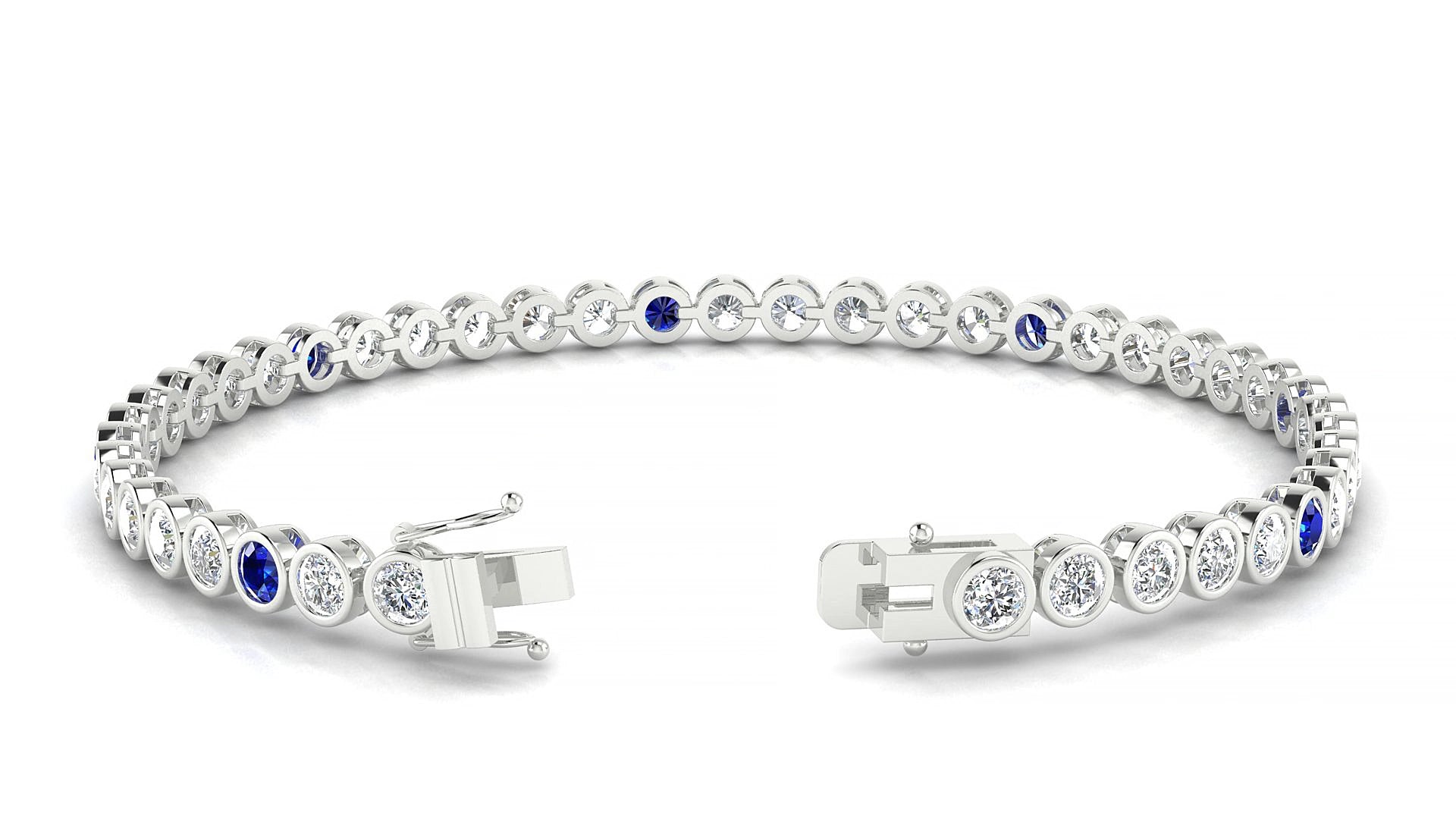 Avila 1-5 | 18k White Gold 3 mm Round Natural Sapphire & Diamond 16 cm Tennis Bracelet