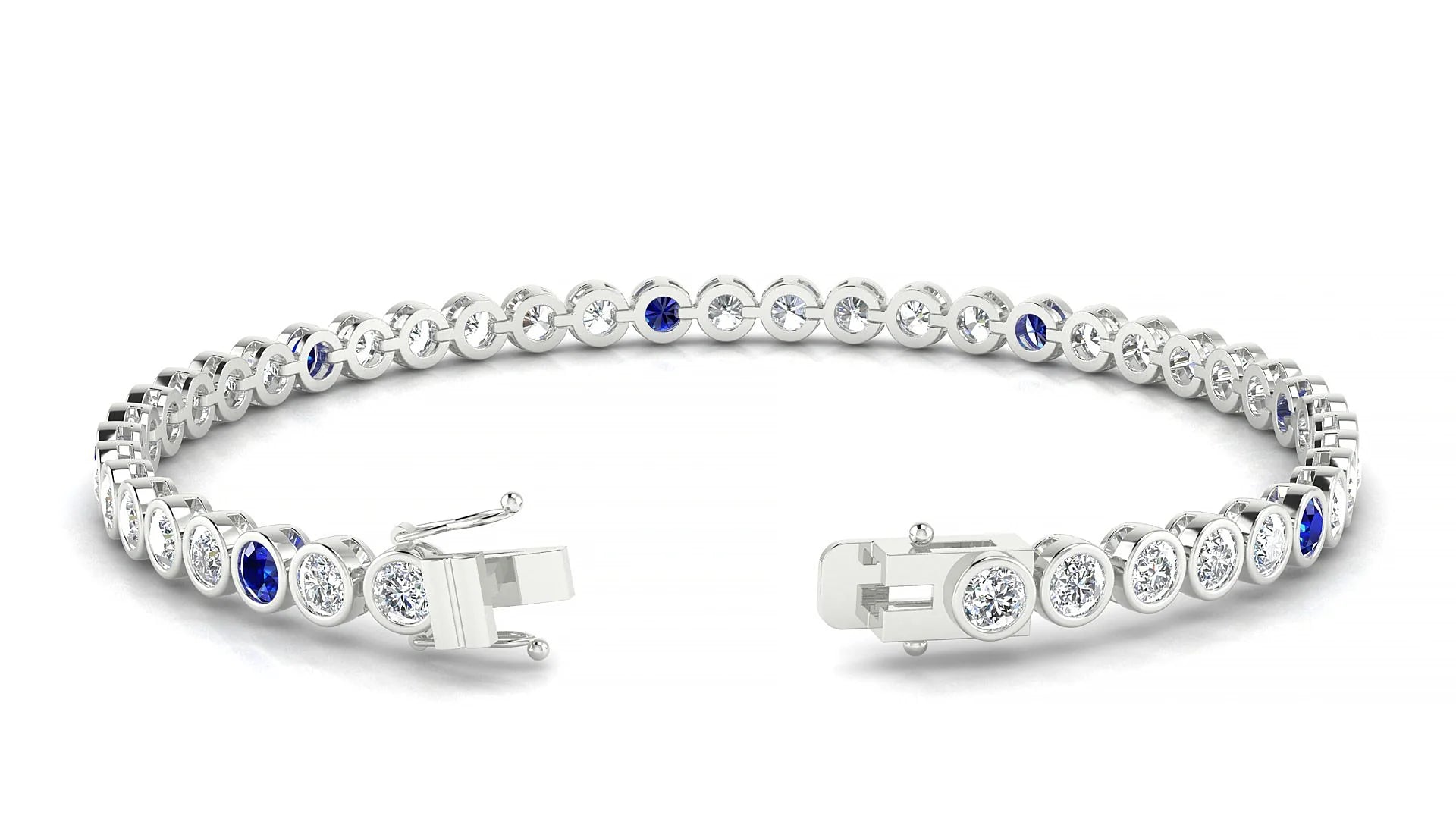 Avila 1-5 | 18k White Gold 3 mm Round Natural Sapphire & Diamond Tennis Bracelet