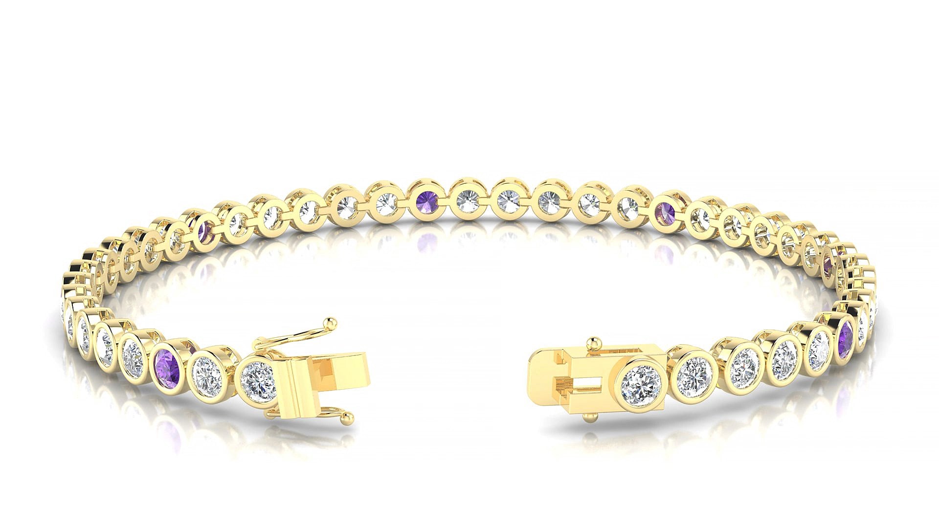 Avila 1-5 | 18k Yellow Gold 3 mm Round Natural Amethyst & Diamond 15 cm Tennis Bracelet