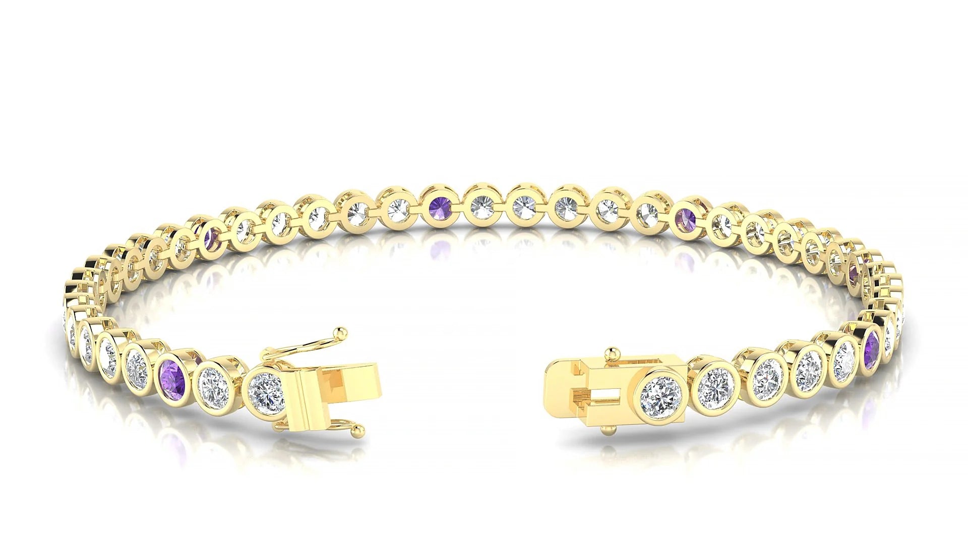 Avila 1-5 | 18k Yellow Gold 3 mm Round Natural Amethyst & Diamond Tennis Bracelet