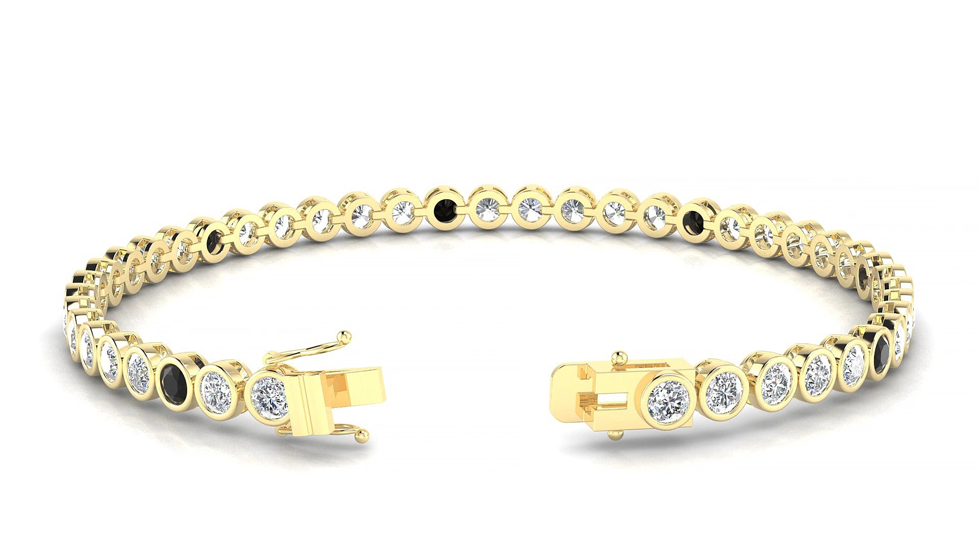 Avila 1-5 | 18k Yellow Gold 3 mm Round Natural Black Diamond & Diamond 15 cm Tennis Bracelet