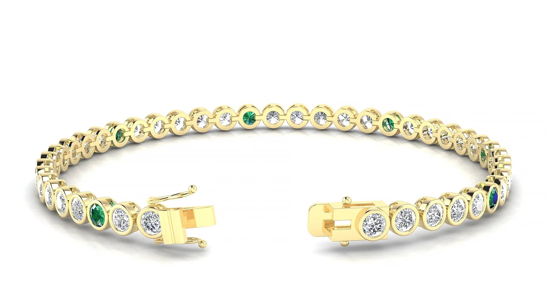 Avila 1-5 | 18k Yellow Gold 3 mm Round Natural Emerald & Diamond Tennis Bracelet
