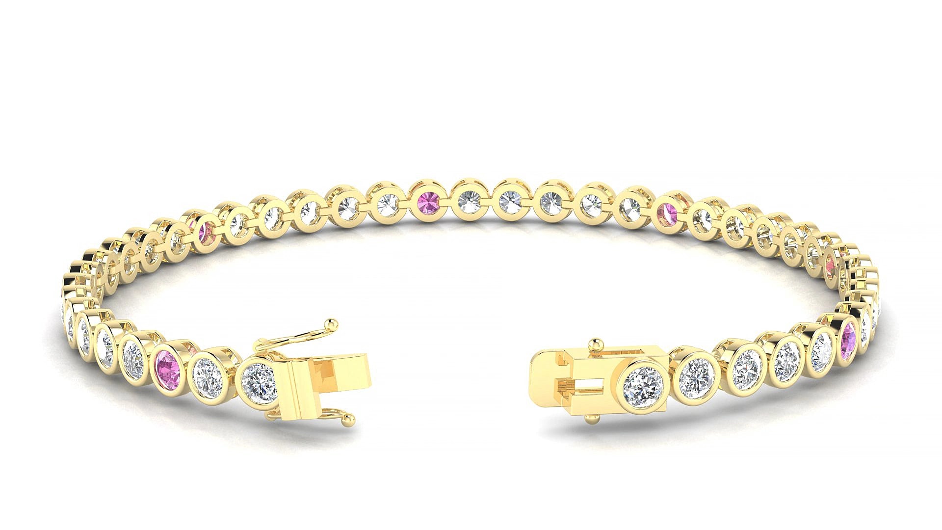 Avila 1-5 | 18k Yellow Gold 3 mm Round Natural Pink Sapphire & Diamond 18 cm Tennis Bracelet