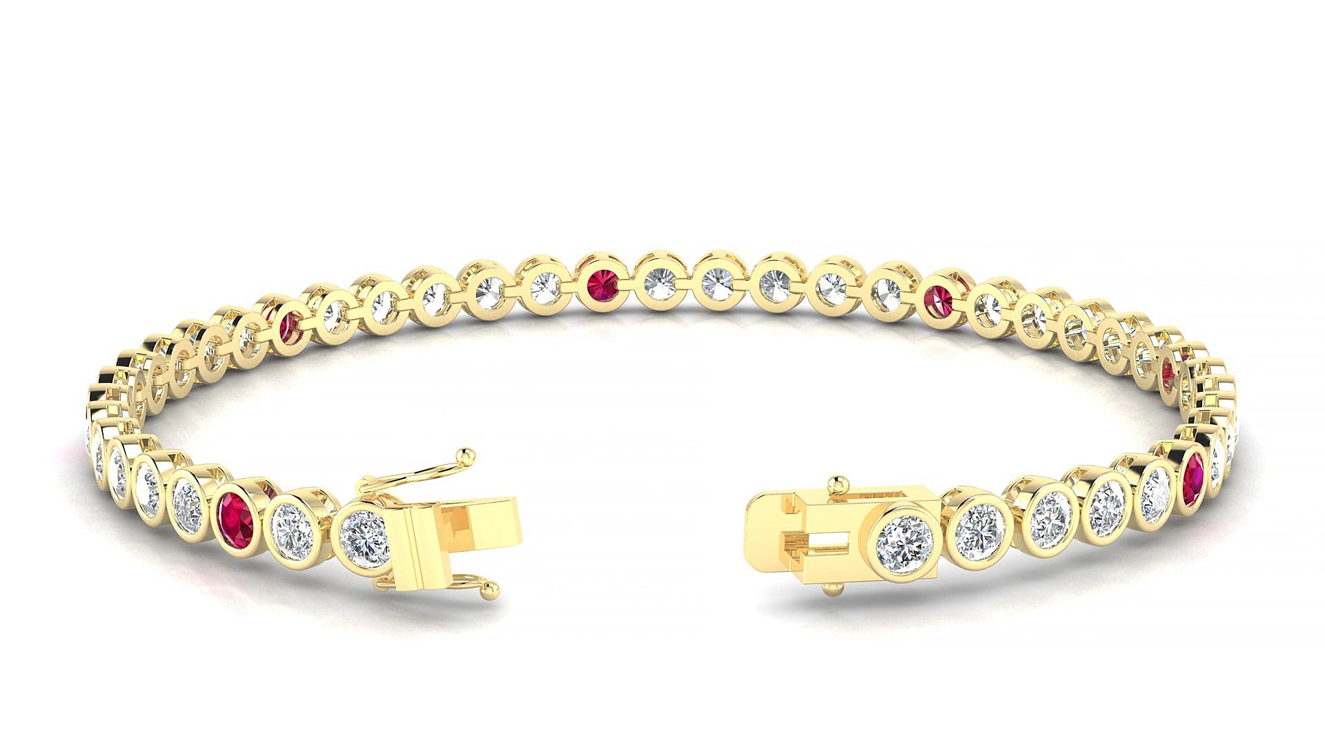 Avila 1-5 | 18k Yellow Gold 3 mm Round Natural Ruby & Diamond 15 cm Tennis Bracelet