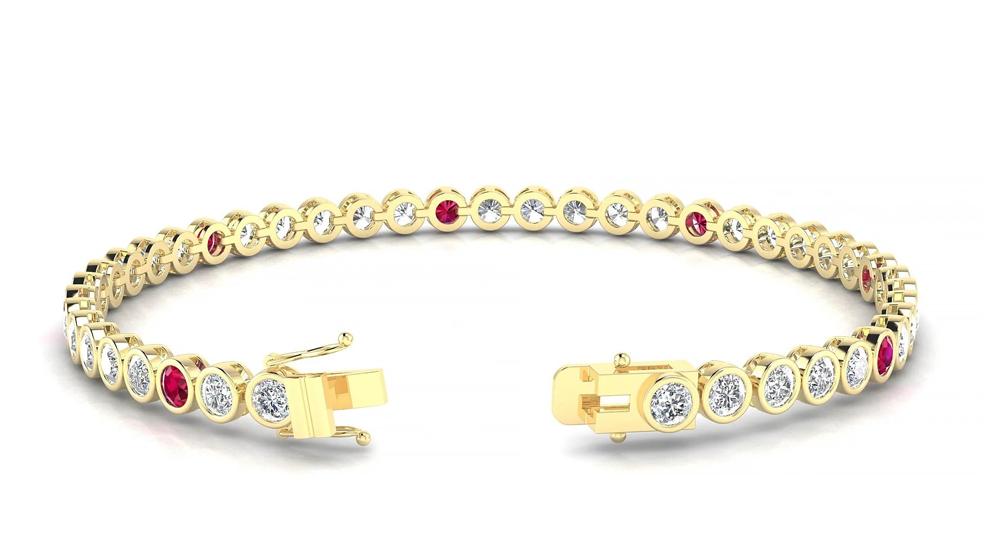 Avila 1-5 | 18k Yellow Gold 3 mm Round Natural Ruby & Diamond Tennis Bracelet