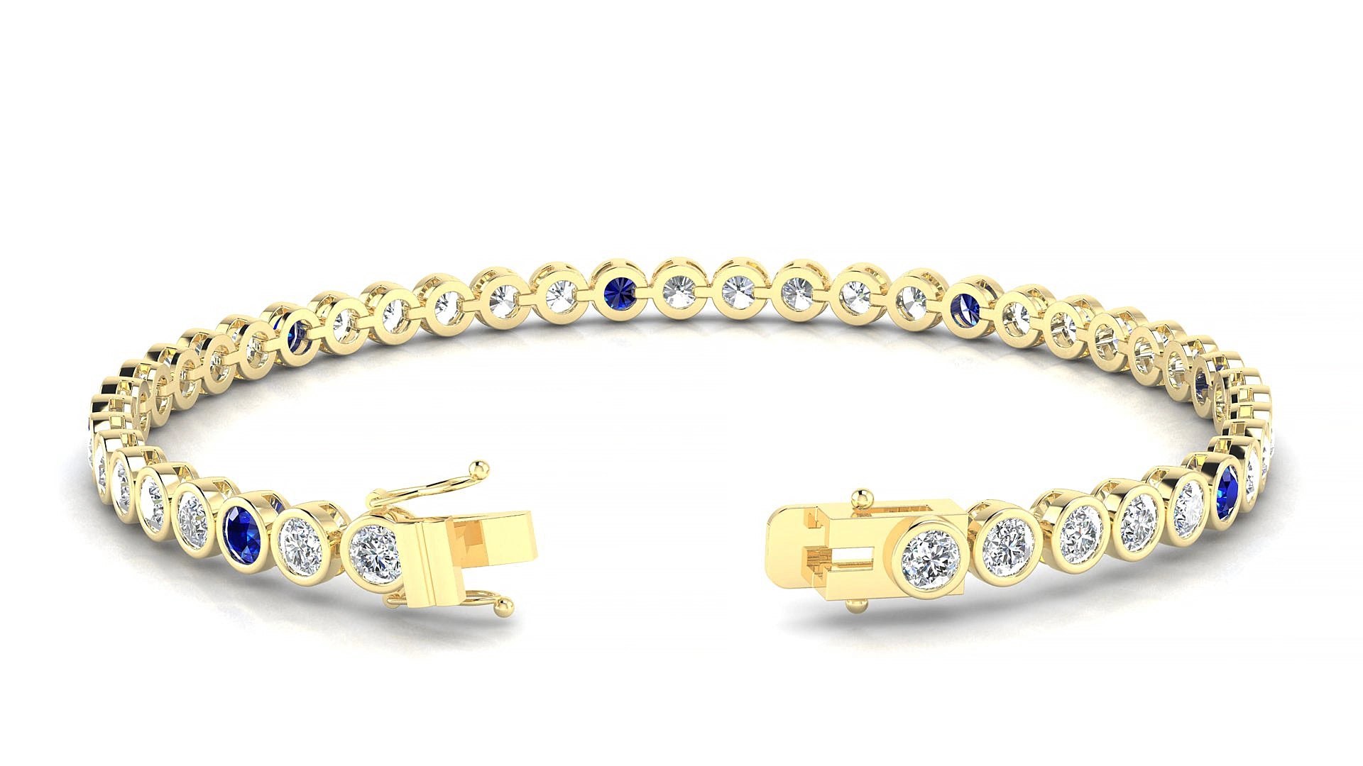 Avila 1-5 | 18k Yellow Gold 3 mm Round Natural Sapphire & Diamond 15 cm Tennis Bracelet
