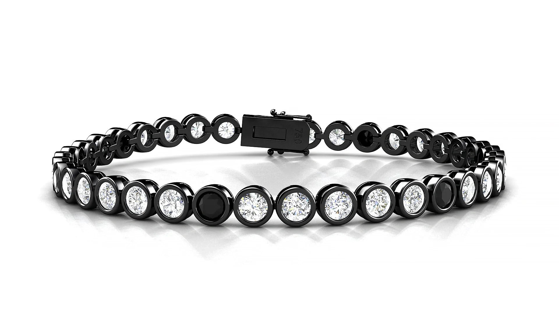 Avila 1-5 | 18k Black Gold 3.4 mm Round Natural Black Diamond & Diamond Tennis Bracelet