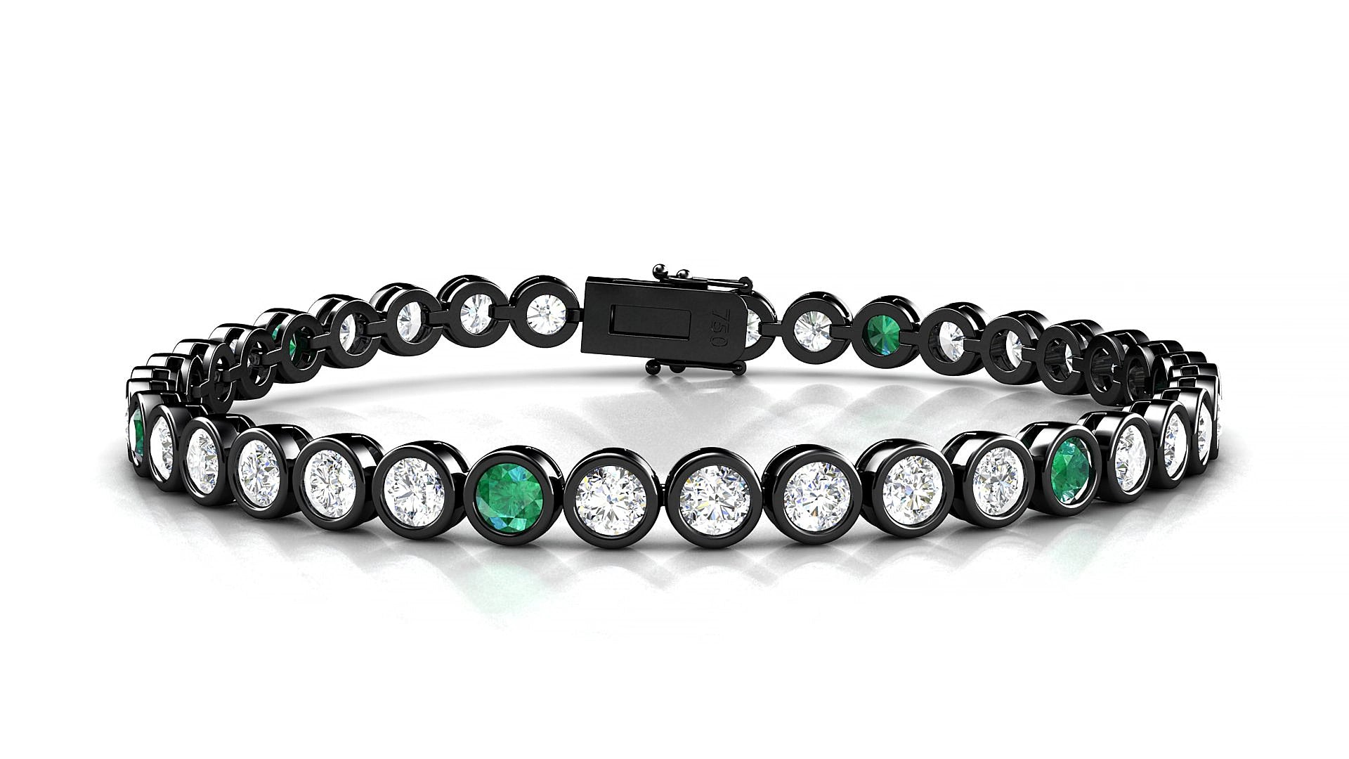 Avila 1-5 | 18k Black Gold 3.4 mm Round Natural Emerald & Diamond 16 cm Tennis Bracelet