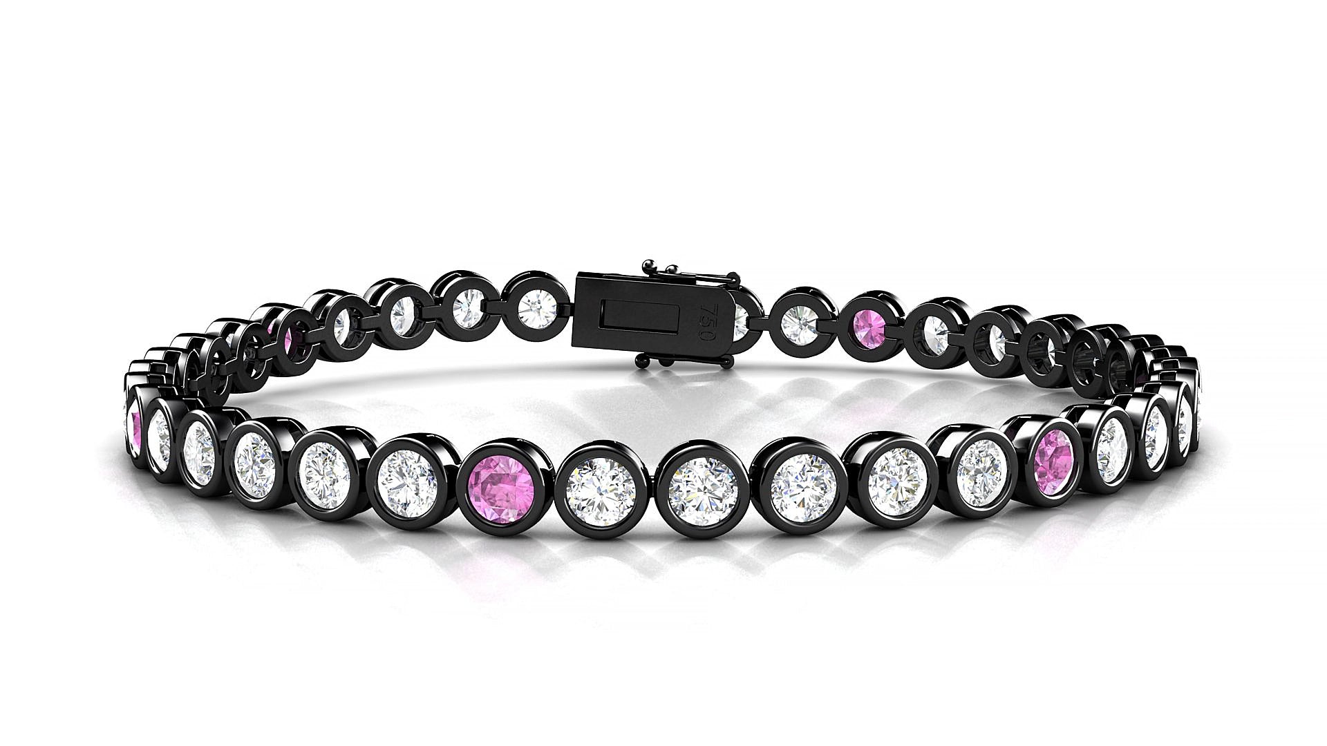 Avila 1-5 | 18k Black Gold 3.4 mm Round Natural Pink Sapphire & Diamond 15 cm Tennis Bracelet