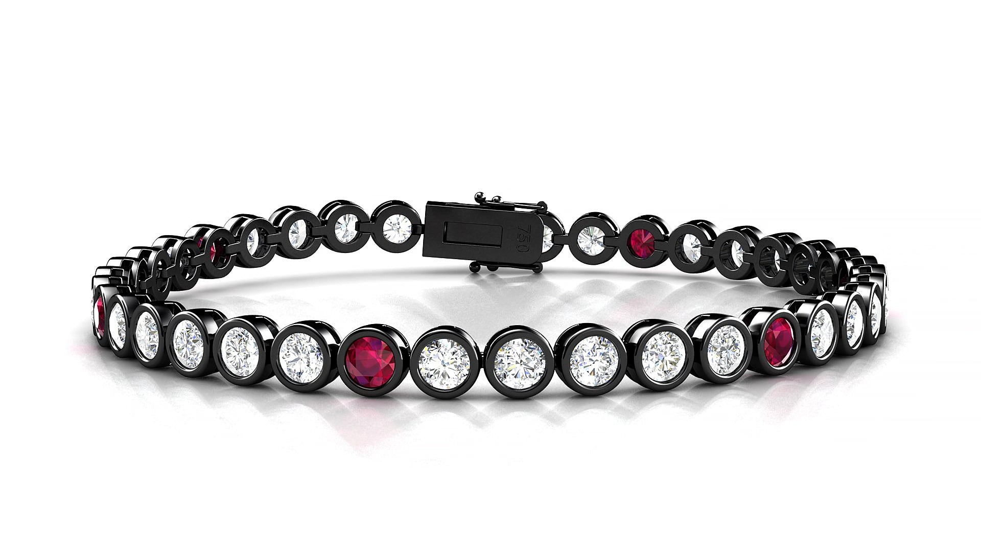 Avila 1-5 | 18k Black Gold 3.4 mm Round Natural Ruby & Diamond 16 cm Tennis Bracelet