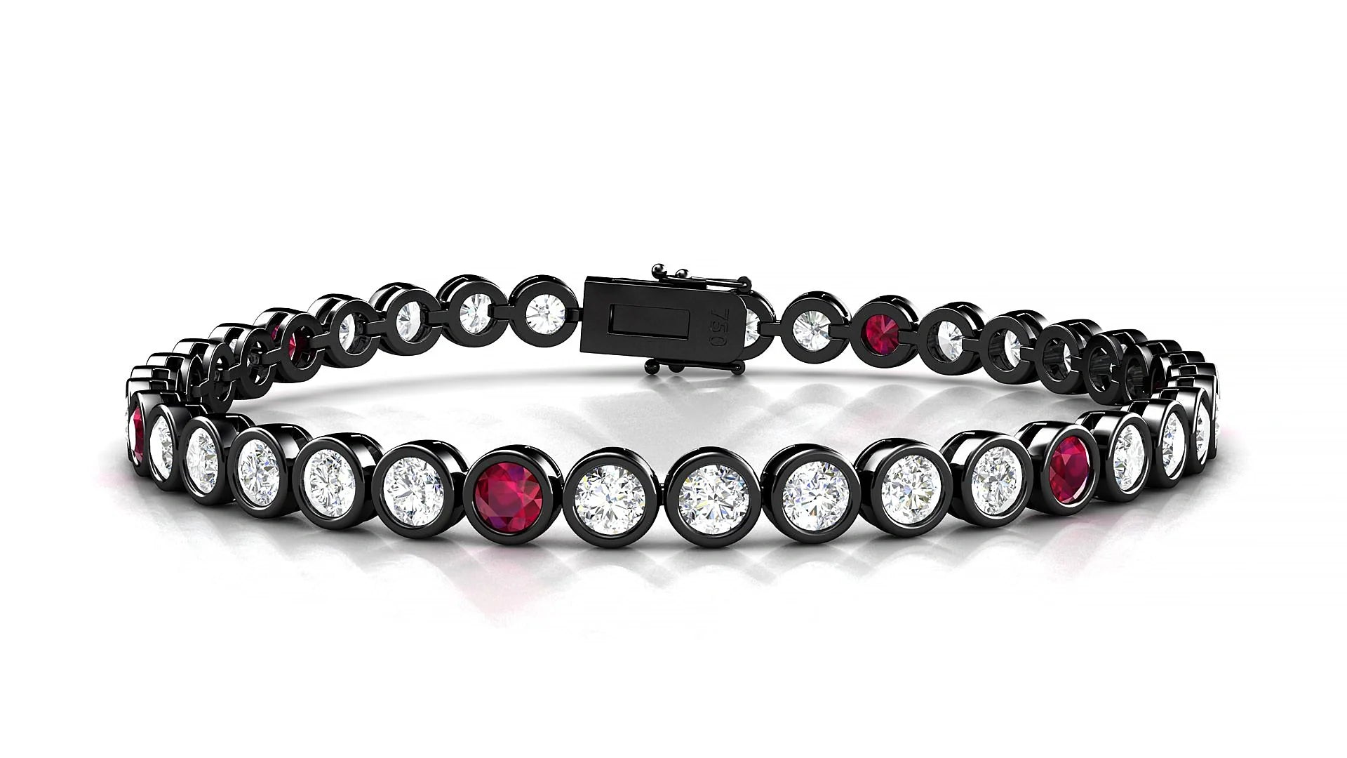 Avila 1-5 | 18k Black Gold 3.4 mm Round Natural Ruby & Diamond Tennis Bracelet