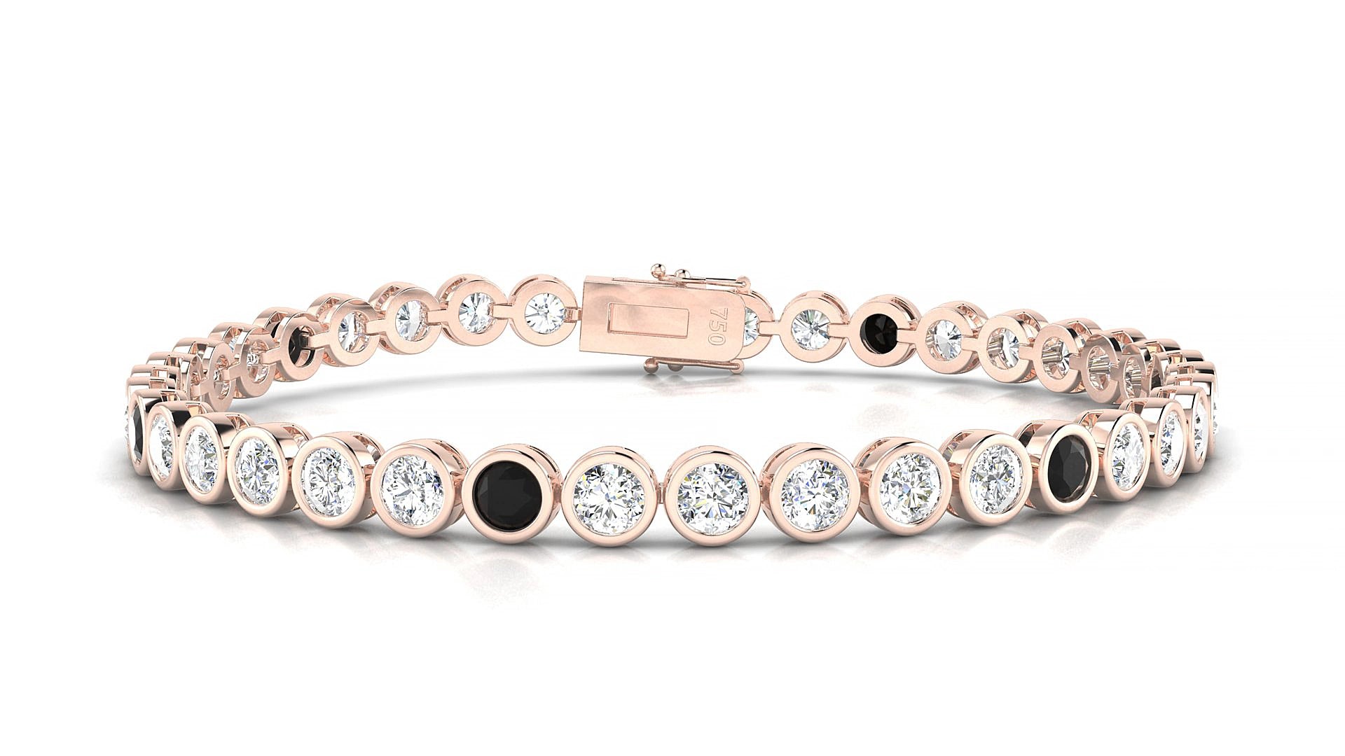 Avila 1-5 | 18k Rose Gold 3.4 mm Round Natural Black Diamond & Diamond 15 cm Tennis Bracelet