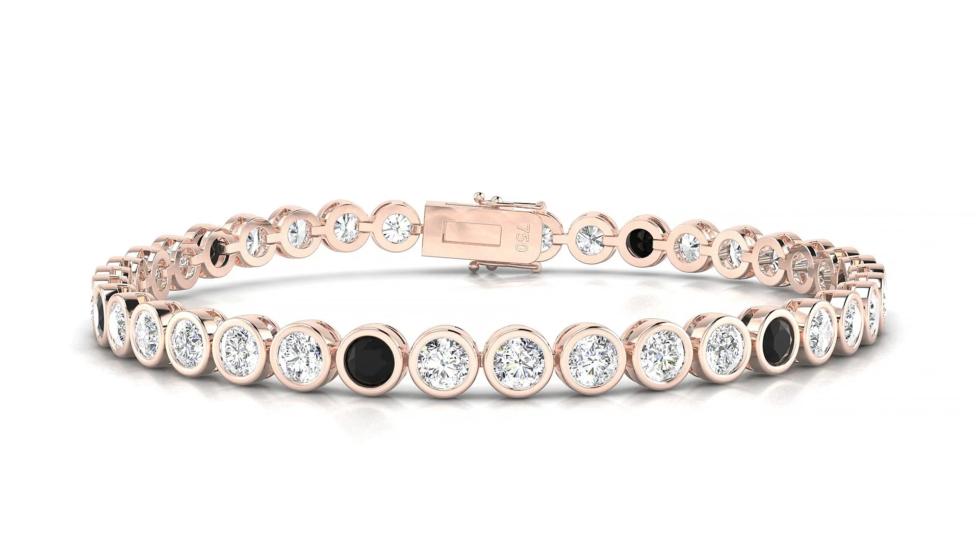 Avila 1-5 | 18k Rose Gold 3.4 mm Round Natural Black Diamond & Diamond Tennis Bracelet