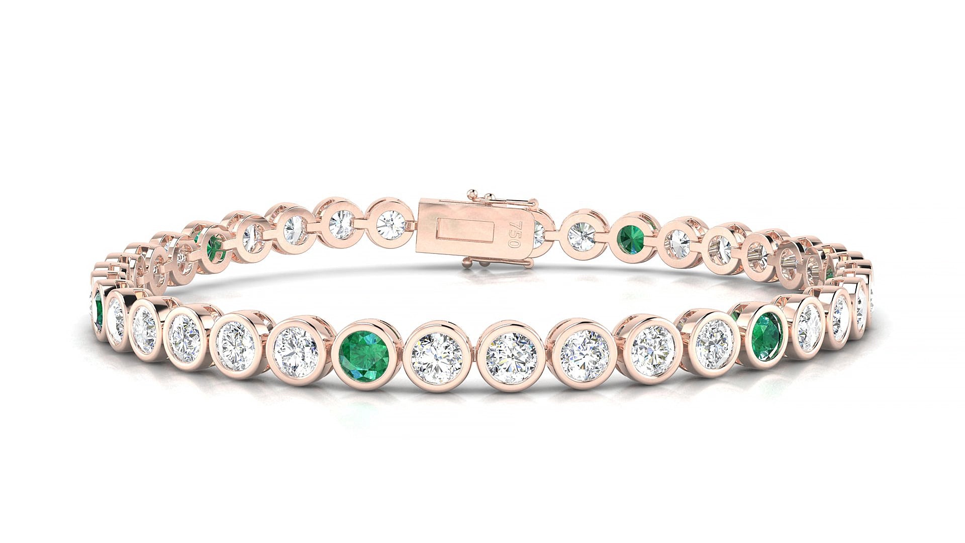 Avila 1-5 | 18k Rose Gold 3.4 mm Round Natural Emerald & Diamond 16 cm Tennis Bracelet