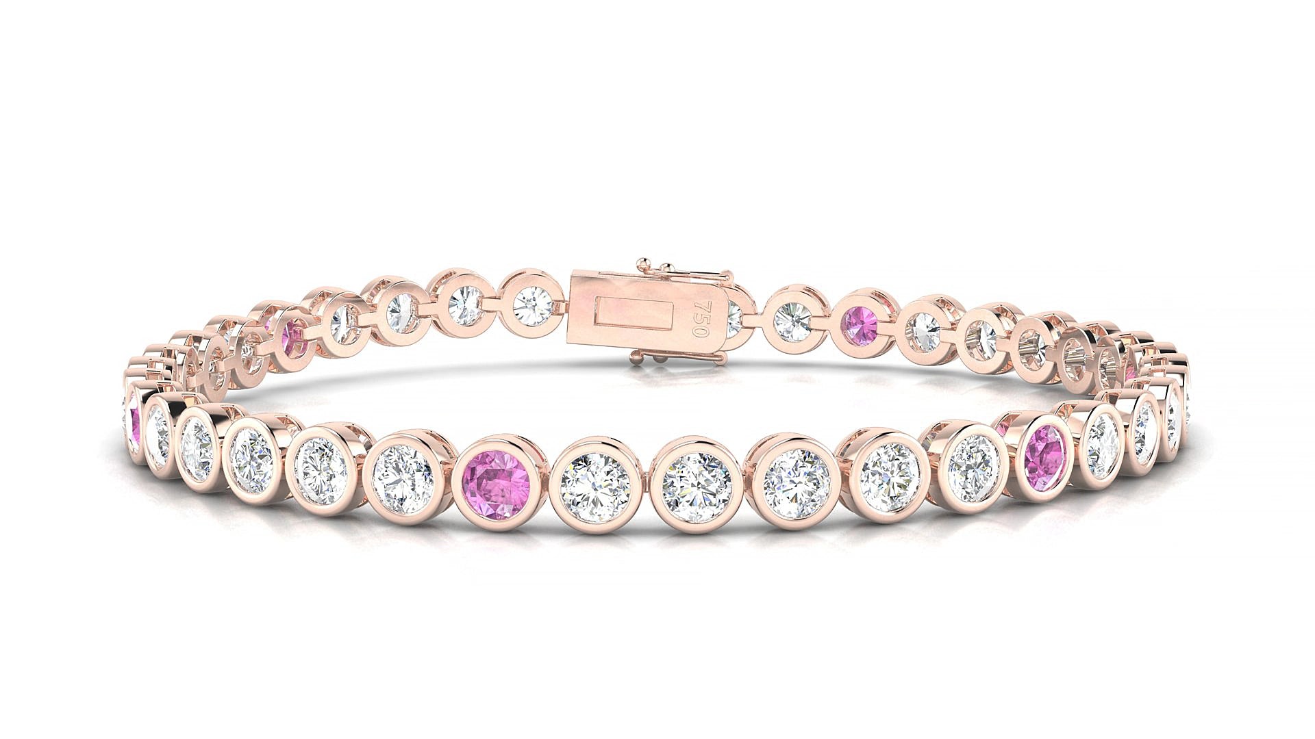 Avila 1-5 | 18k Rose Gold 3.4 mm Round Natural Pink Sapphire & Diamond 15 cm Tennis Bracelet