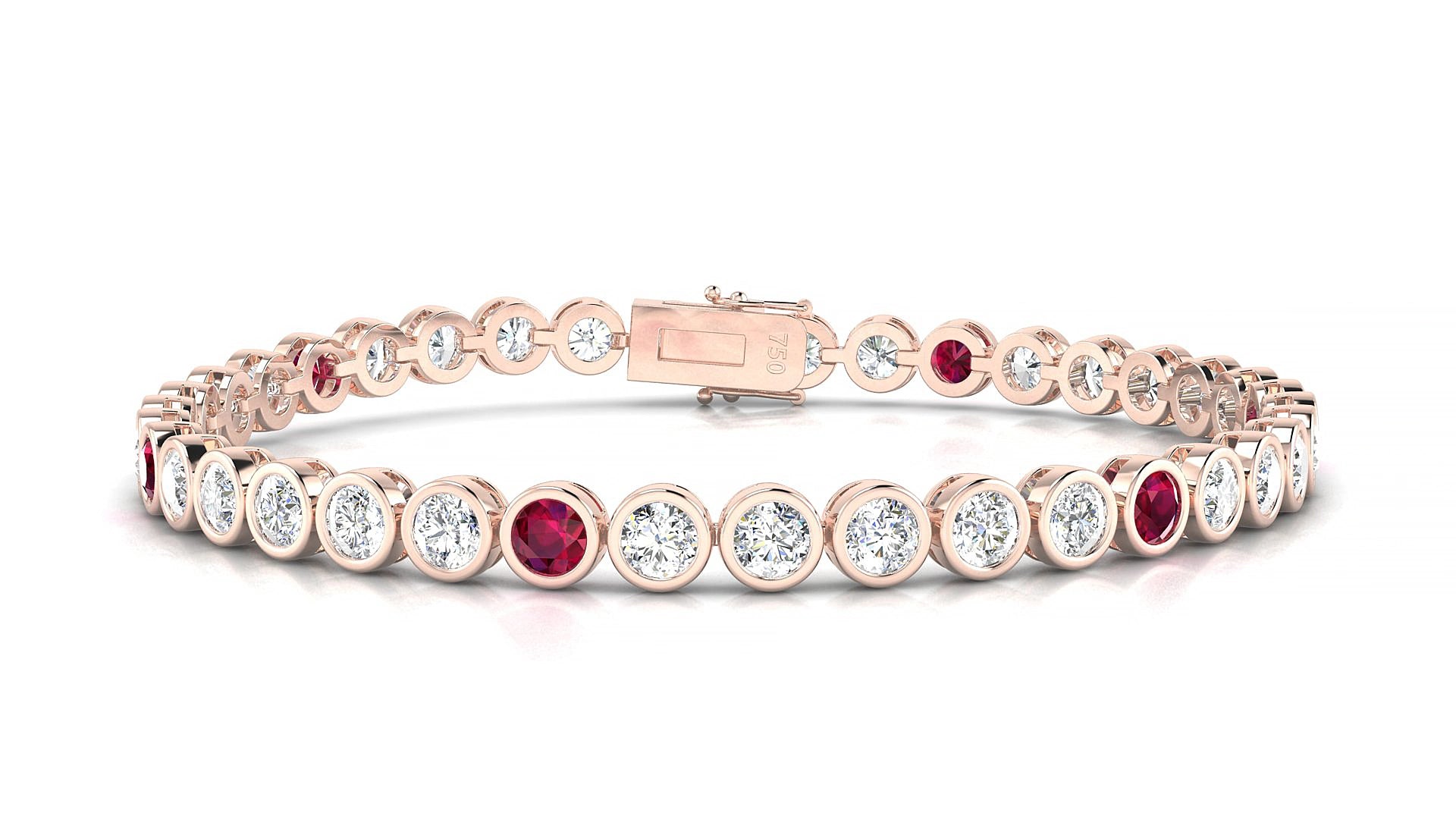 Avila 1-5 | 18k Rose Gold 3.4 mm Round Natural Ruby & Diamond 18 cm Tennis Bracelet