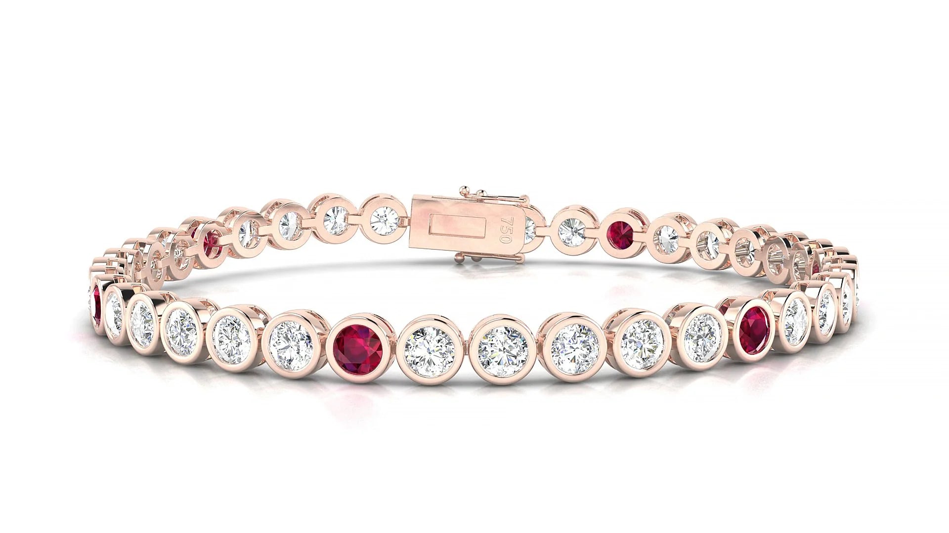 Avila 1-5 | 18k Rose Gold 3.4 mm Round Natural Ruby & Diamond Tennis Bracelet