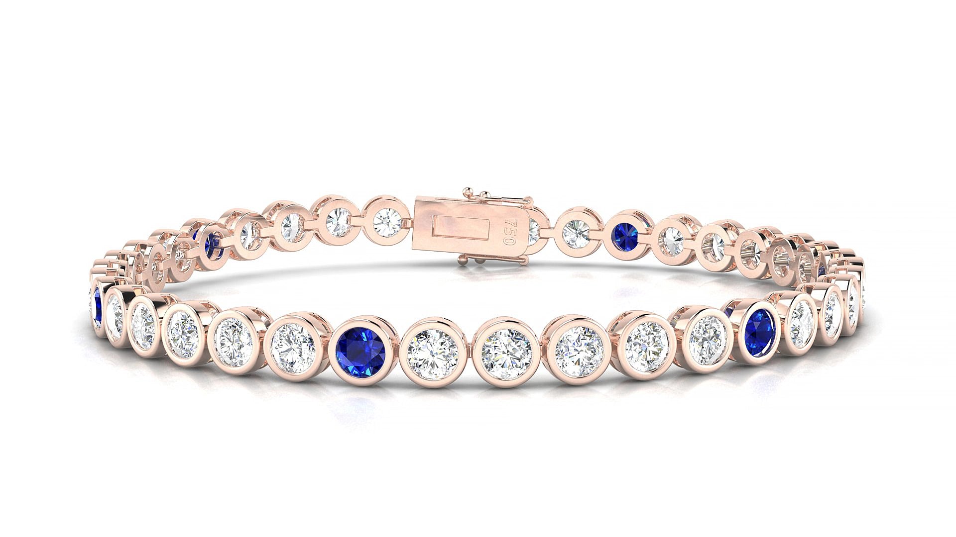Avila 1-5 | 18k Rose Gold 3.4 mm Round Natural Sapphire & Diamond 19 cm Tennis Bracelet