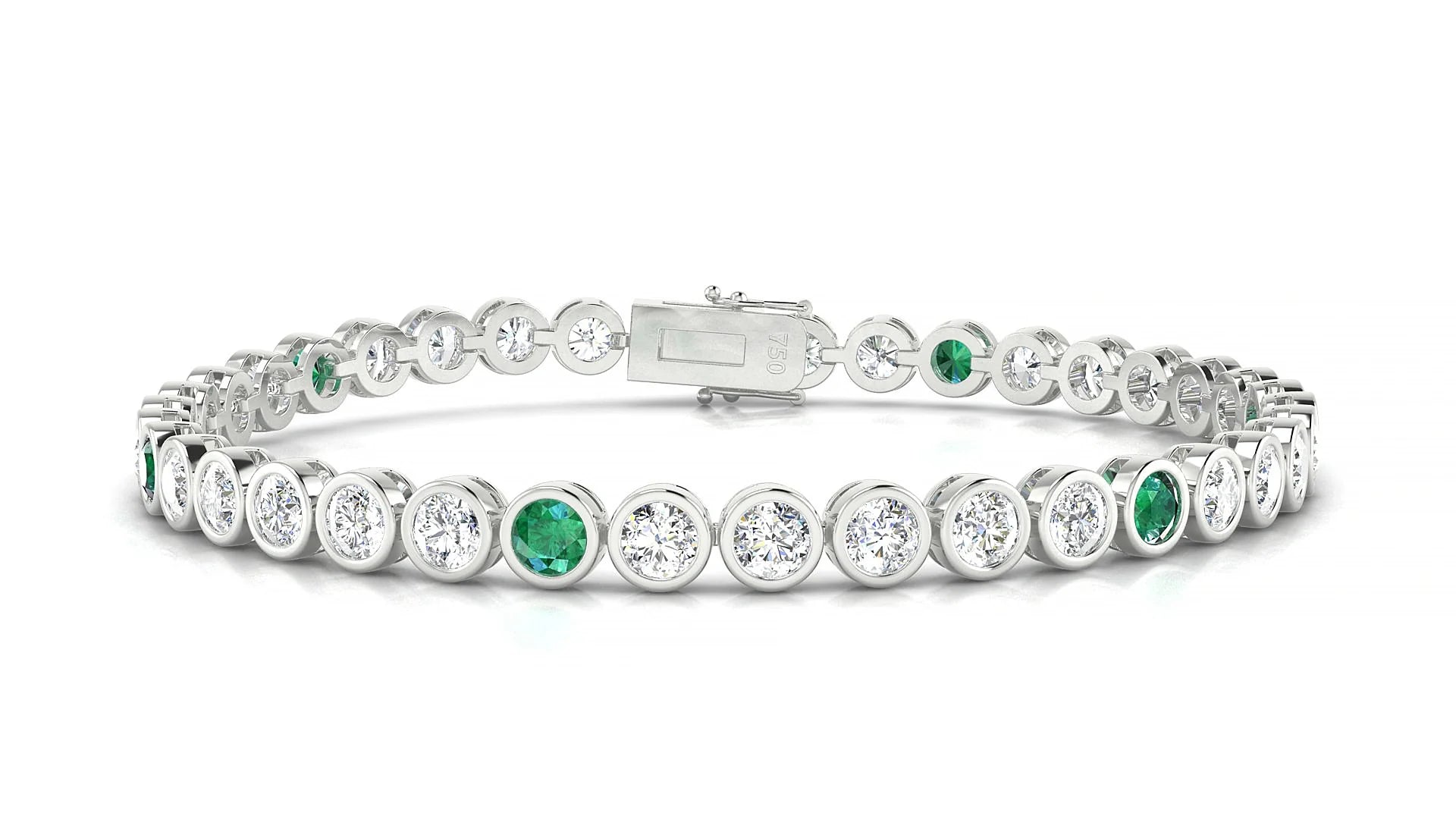 Avila 1-5 | 18k White Gold 3.4 mm Round Natural Emerald & Diamond Tennis Bracelet