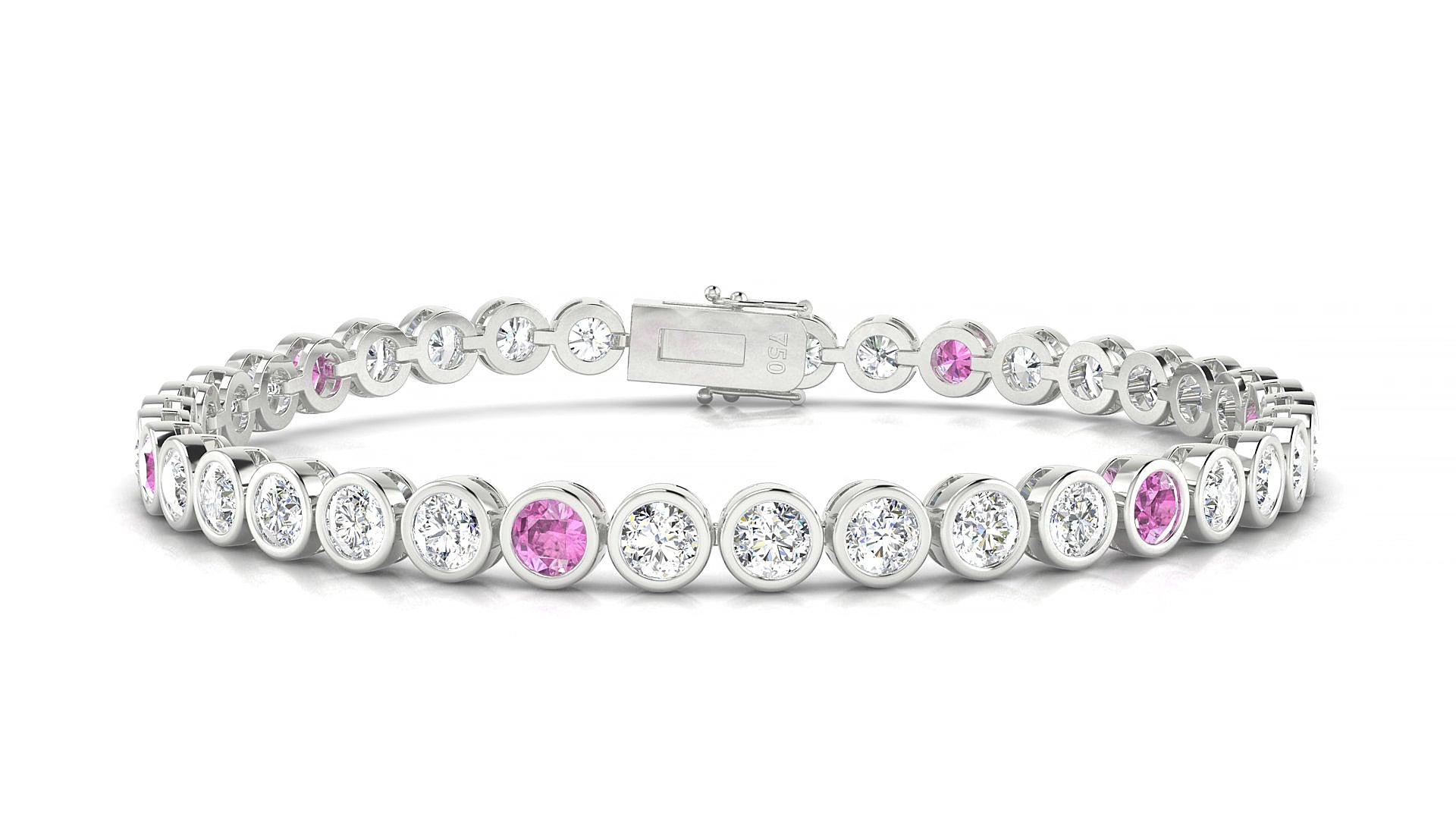 Avila 1-5 | 18k White Gold 3.4 mm Round Natural Pink Sapphire & Diamond 15 cm Tennis Bracelet