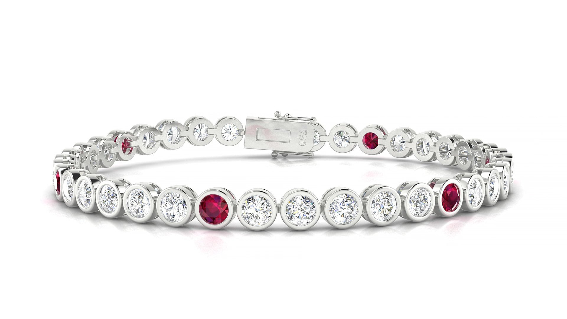 Avila 1-5 | 18k White Gold 3.4 mm Round Natural Ruby & Diamond 19 cm Tennis Bracelet