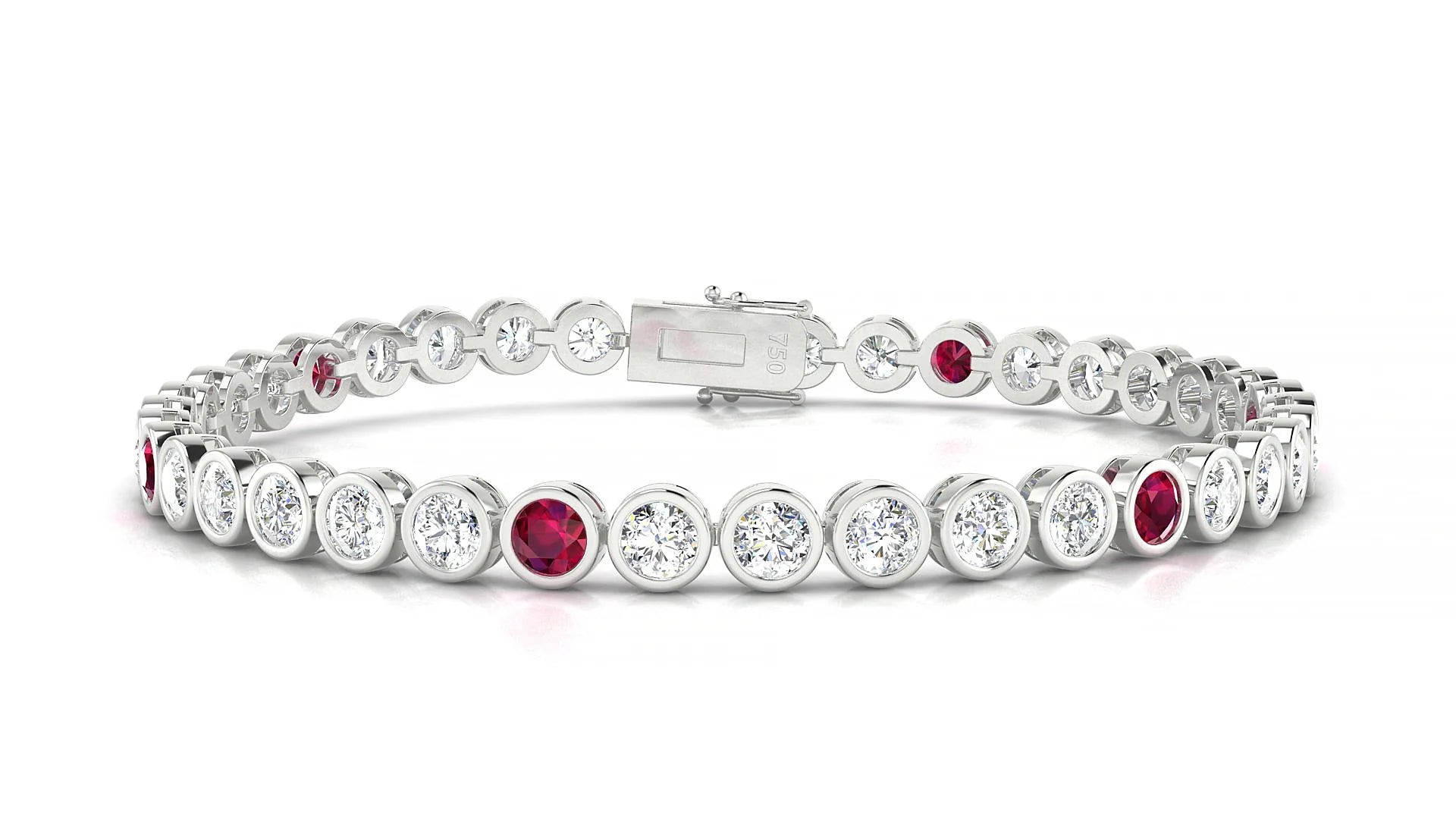 Avila 1-5 | 18k White Gold 3.4 mm Round Natural Ruby & Diamond Tennis Bracelet