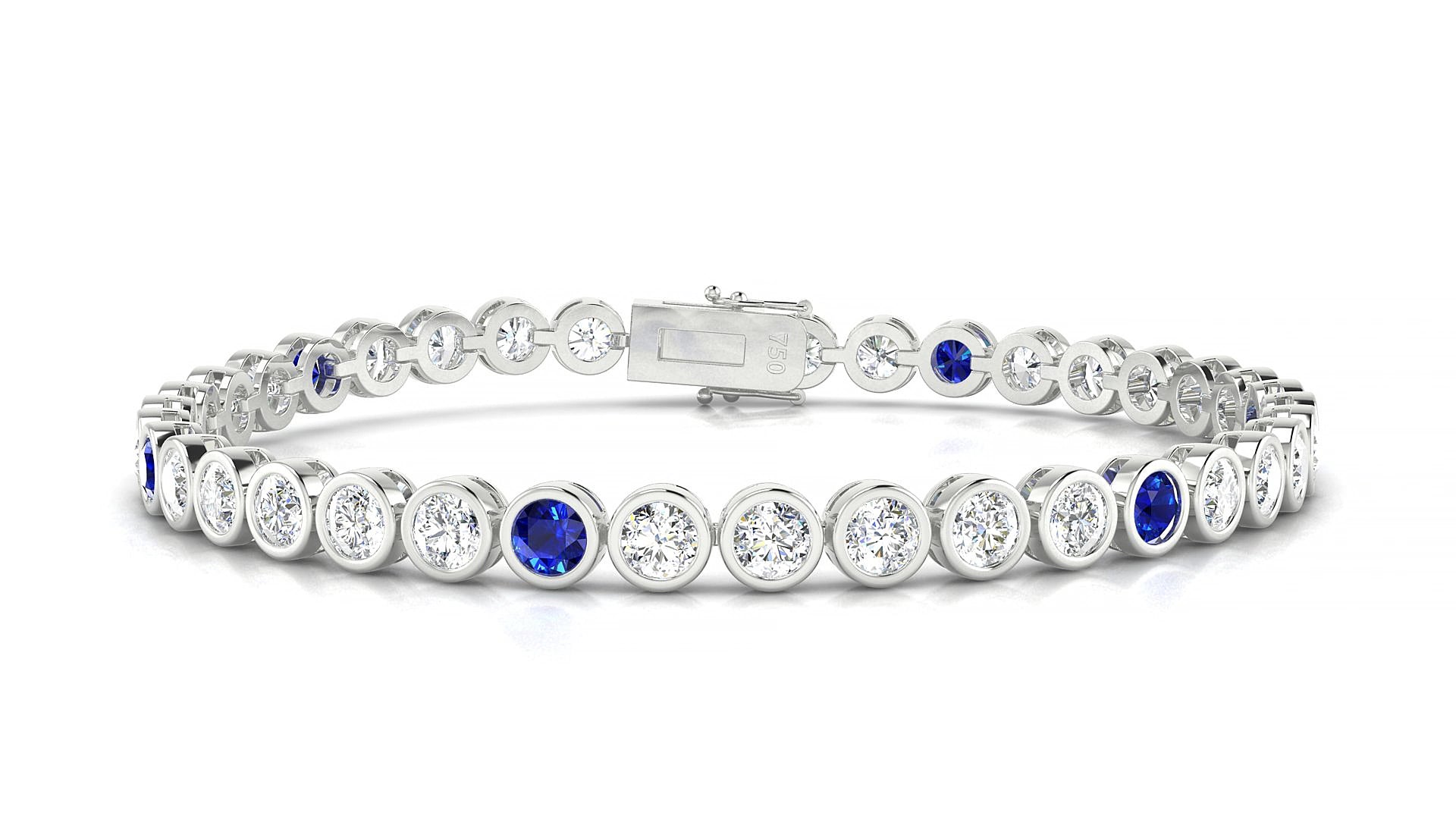 Avila 1-5 | 18k White Gold 3.4 mm Round Natural Sapphire & Diamond 15 cm Tennis Bracelet