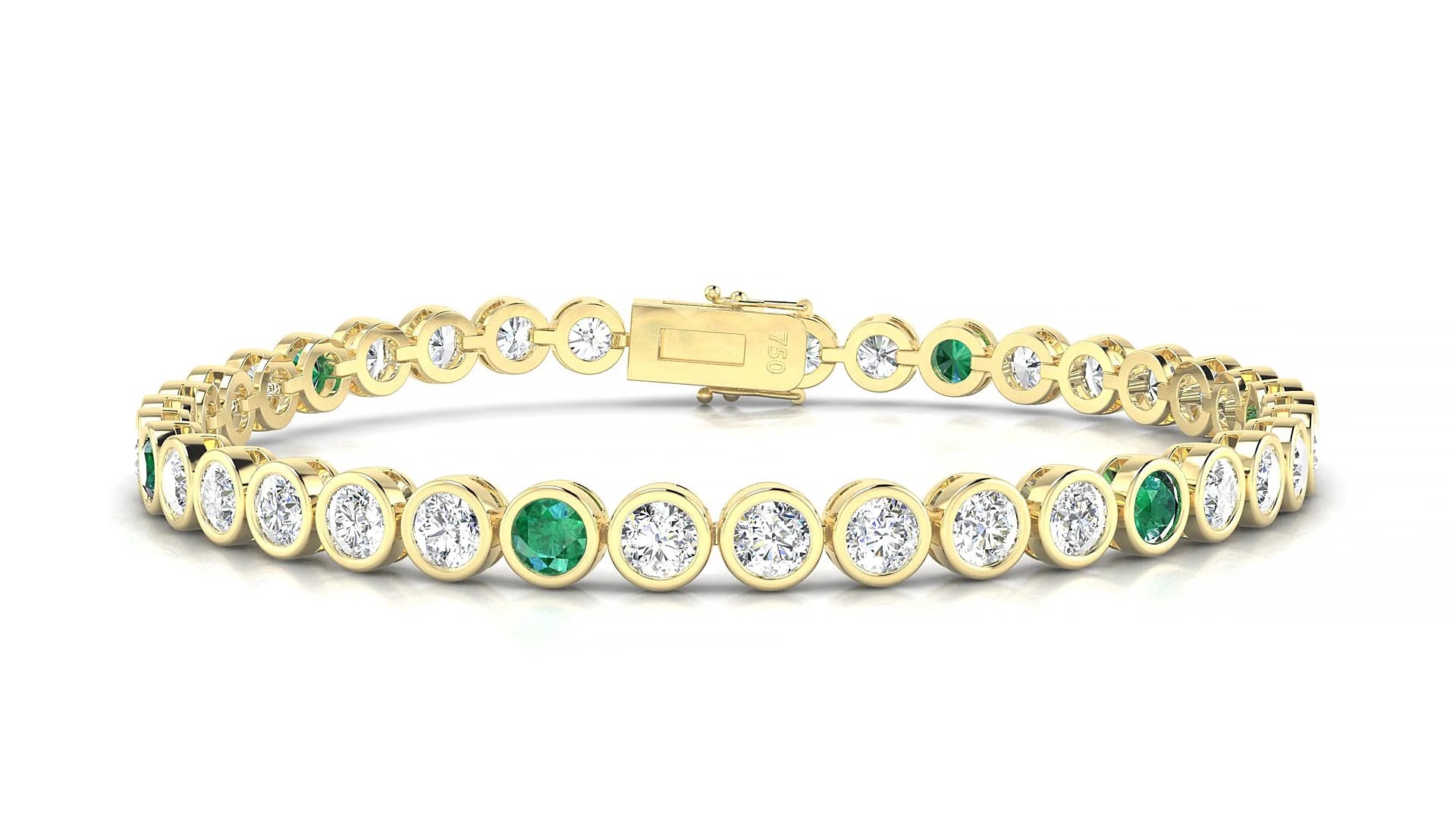 Avila 1-5 | 18k Yellow Gold 3.4 mm Round Natural Emerald & Diamond Tennis Bracelet