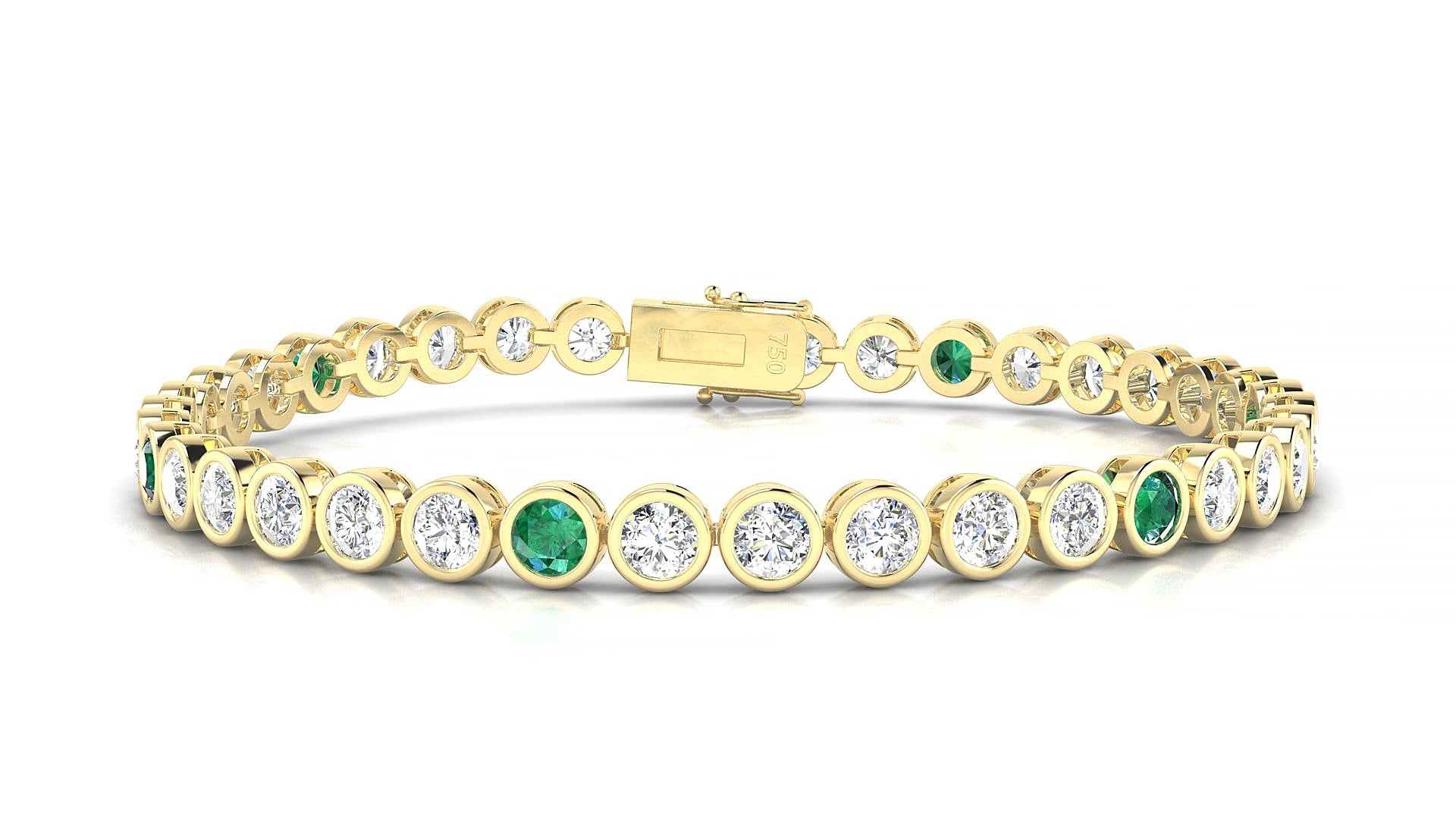 Avila 1-5 | 18k Yellow Gold 3.4 mm Round Natural Emerald & Diamond 15 cm Tennis Bracelet