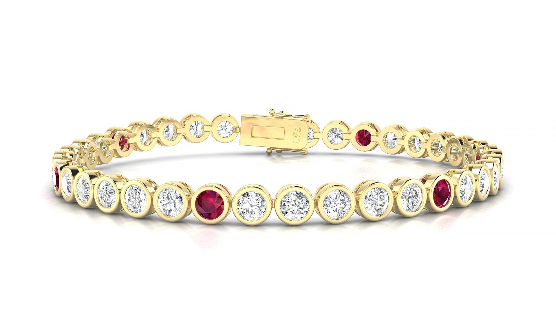 Avila 1-5 | 18k Yellow Gold 3.4 mm Round Natural Ruby & Diamond 15 cm Tennis Bracelet