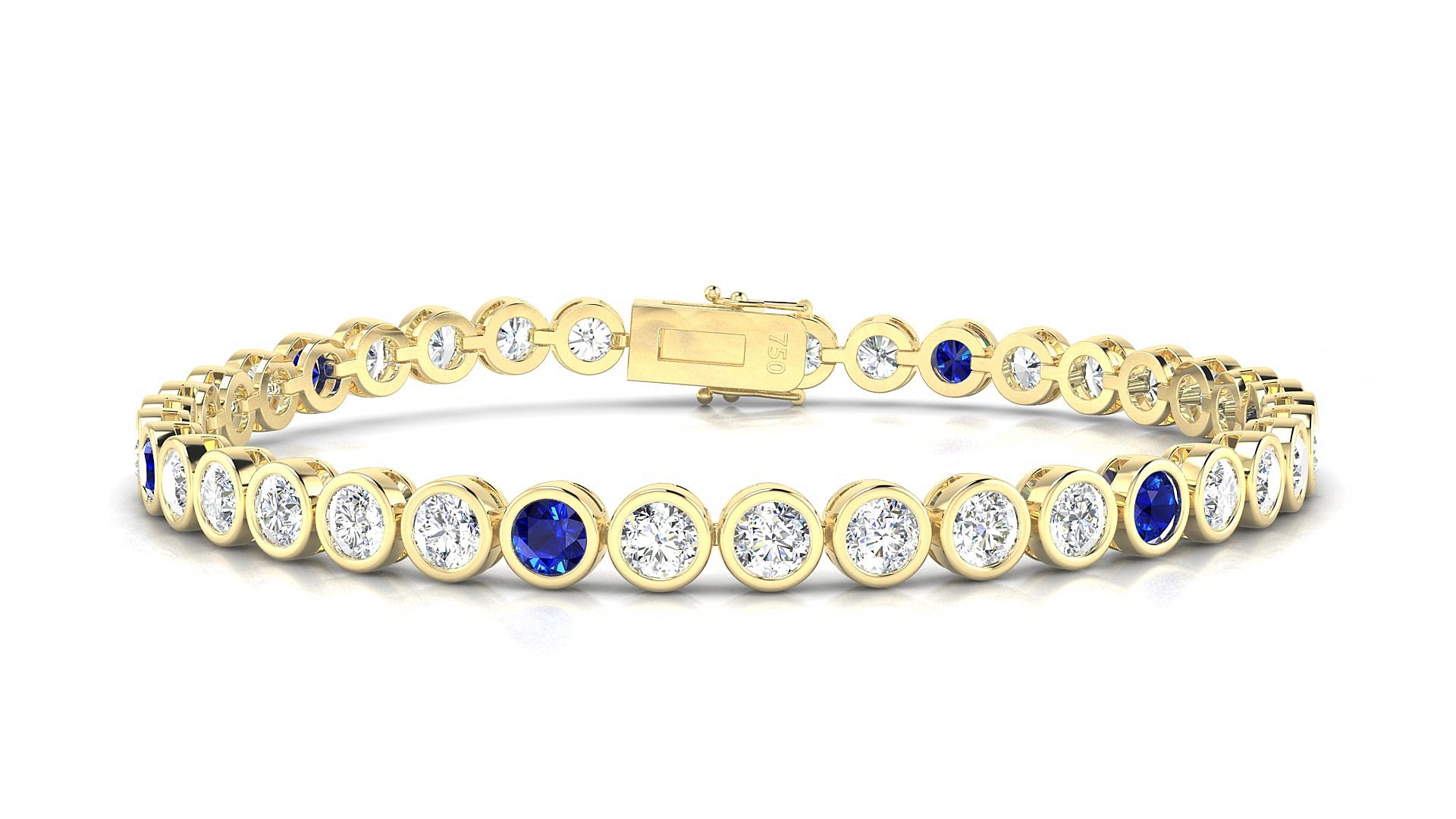Avila 1-5 | 18k Yellow Gold 3.4 mm Round Natural Sapphire & Diamond 16 cm Tennis Bracelet