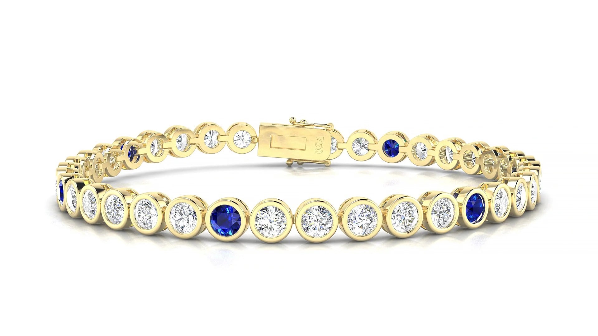 Avila 1-5 | 18k Yellow Gold 3.4 mm Round Natural Sapphire & Diamond Tennis Bracelet