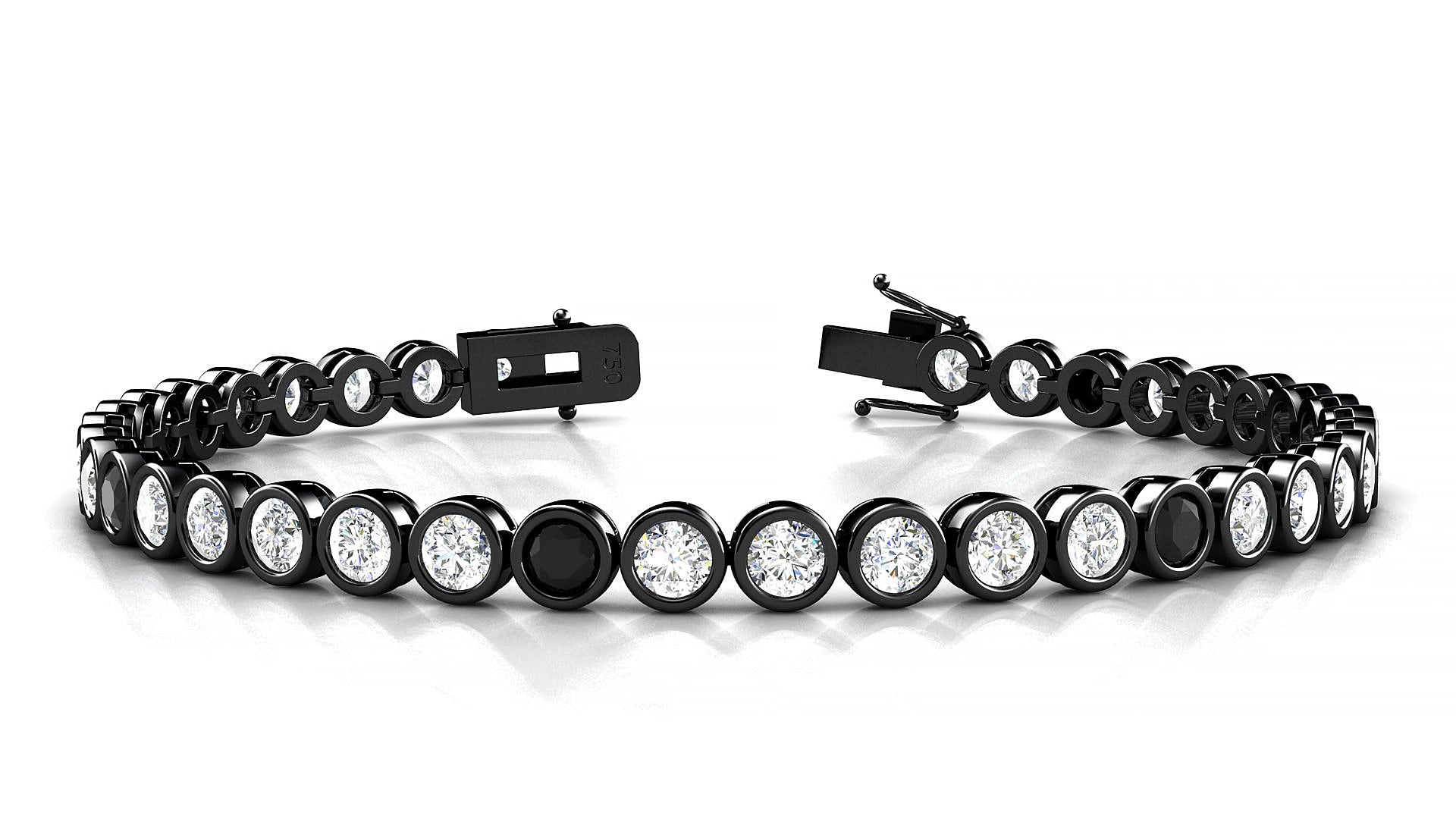 Avila 1-5 | 18k Black Gold 3.4 mm Round Natural Black Diamond & Diamond 15 cm Tennis Bracelet