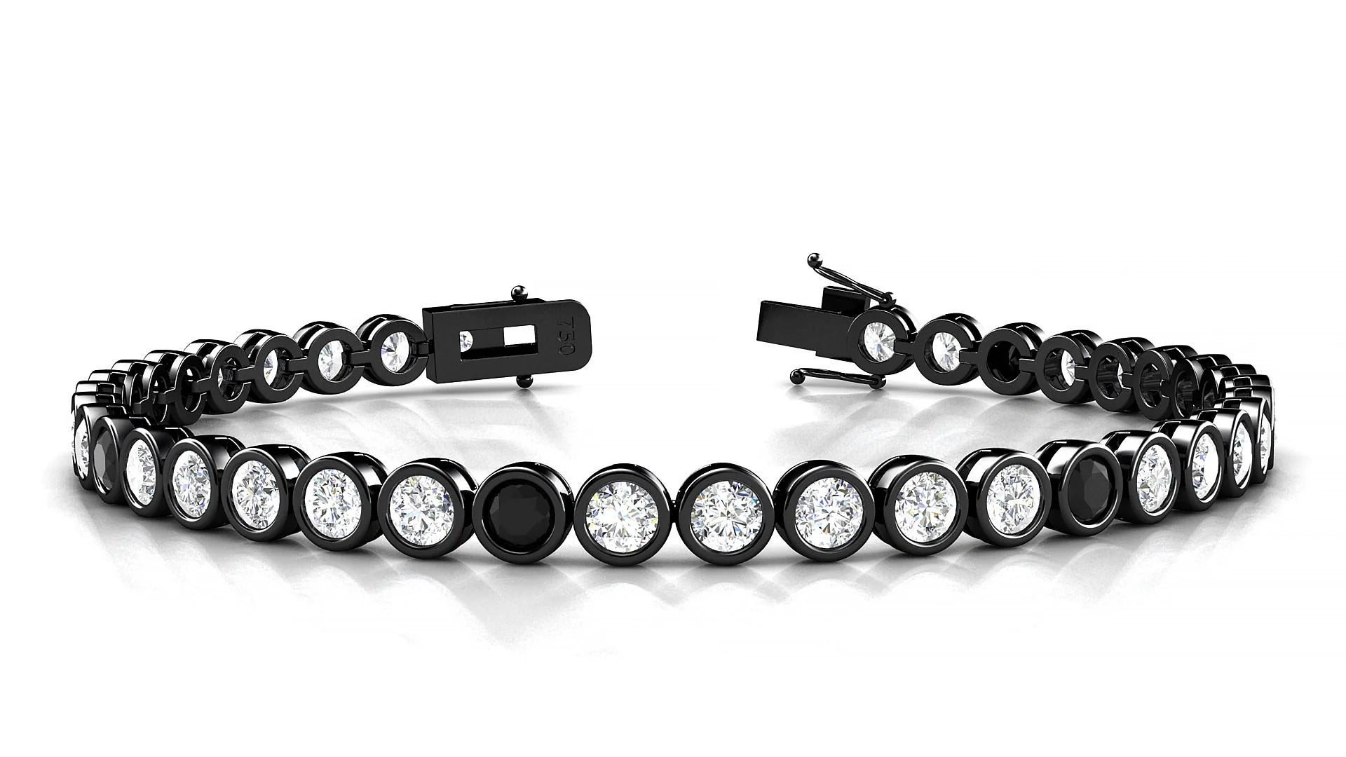 Avila 1-5 | 18k Black Gold 3.4 mm Round Natural Black Diamond & Diamond Tennis Bracelet