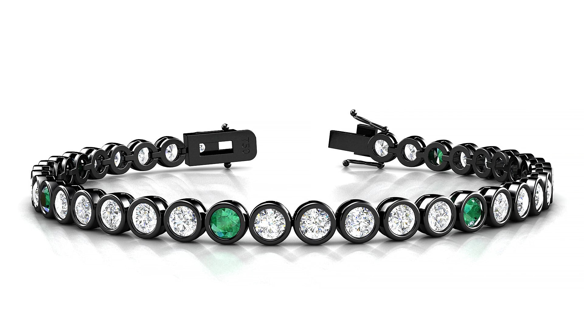 Avila 1-5 | 18k Black Gold 3.4 mm Round Natural Emerald & Diamond 19 cm Tennis Bracelet