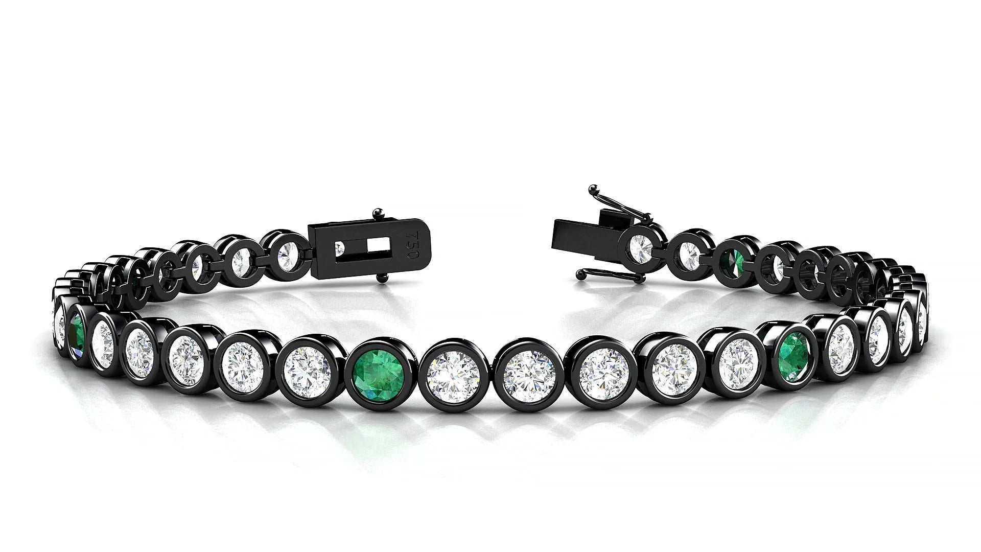 Avila 1-5 | 18k Black Gold 3.4 mm Round Natural Emerald & Diamond Tennis Bracelet