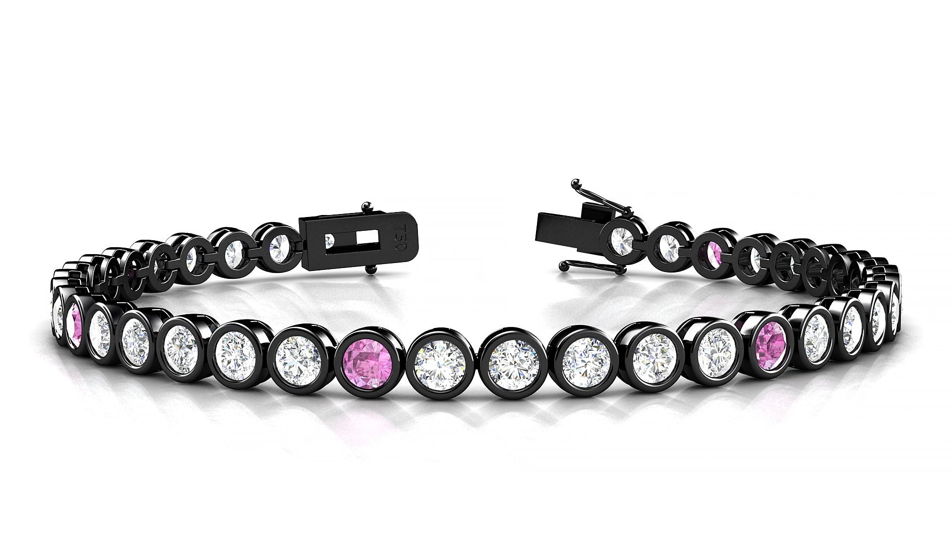 Avila 1-5 | 18k Black Gold 3.4 mm Round Natural Pink Sapphire & Diamond 18 cm Tennis Bracelet